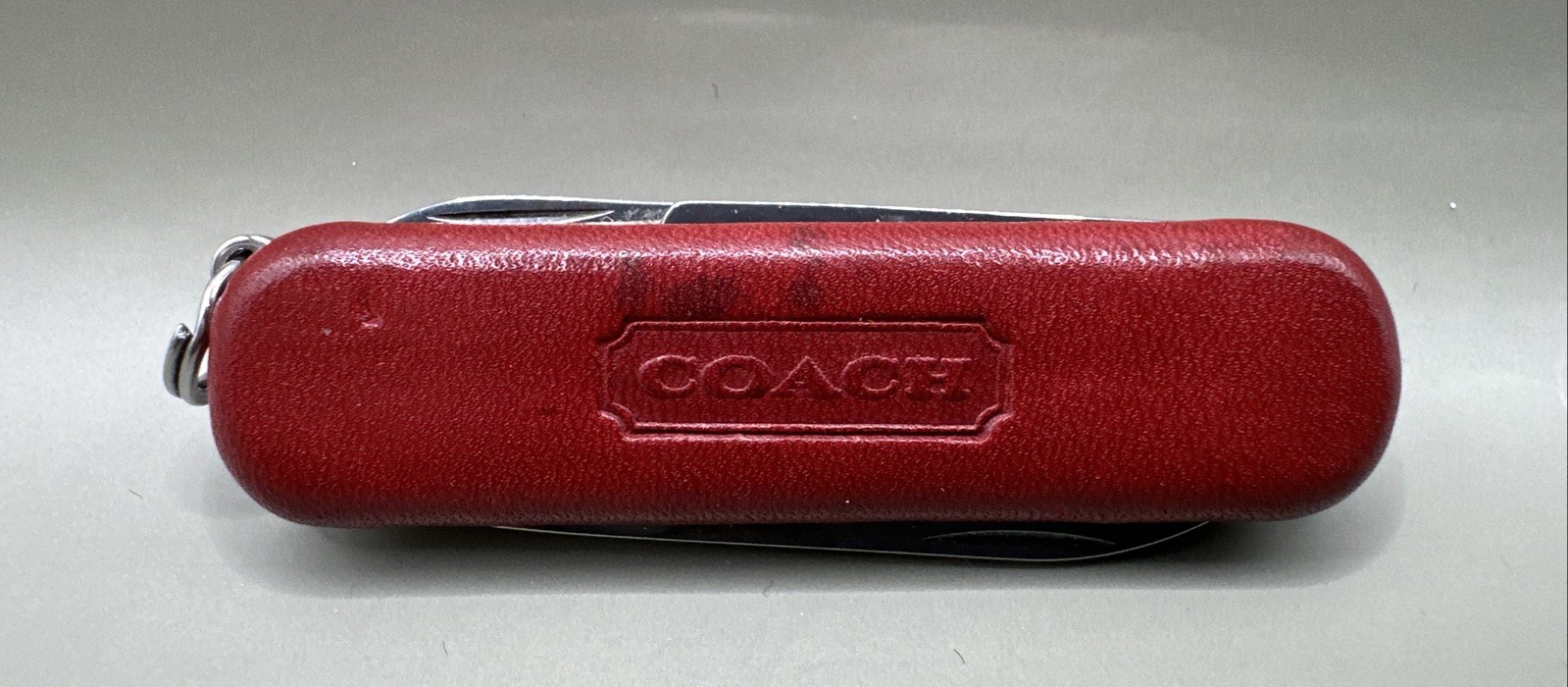 🔥 COACH Victorinox Swiss Army Red Pocket Knife Multi Tool Leather Handle
