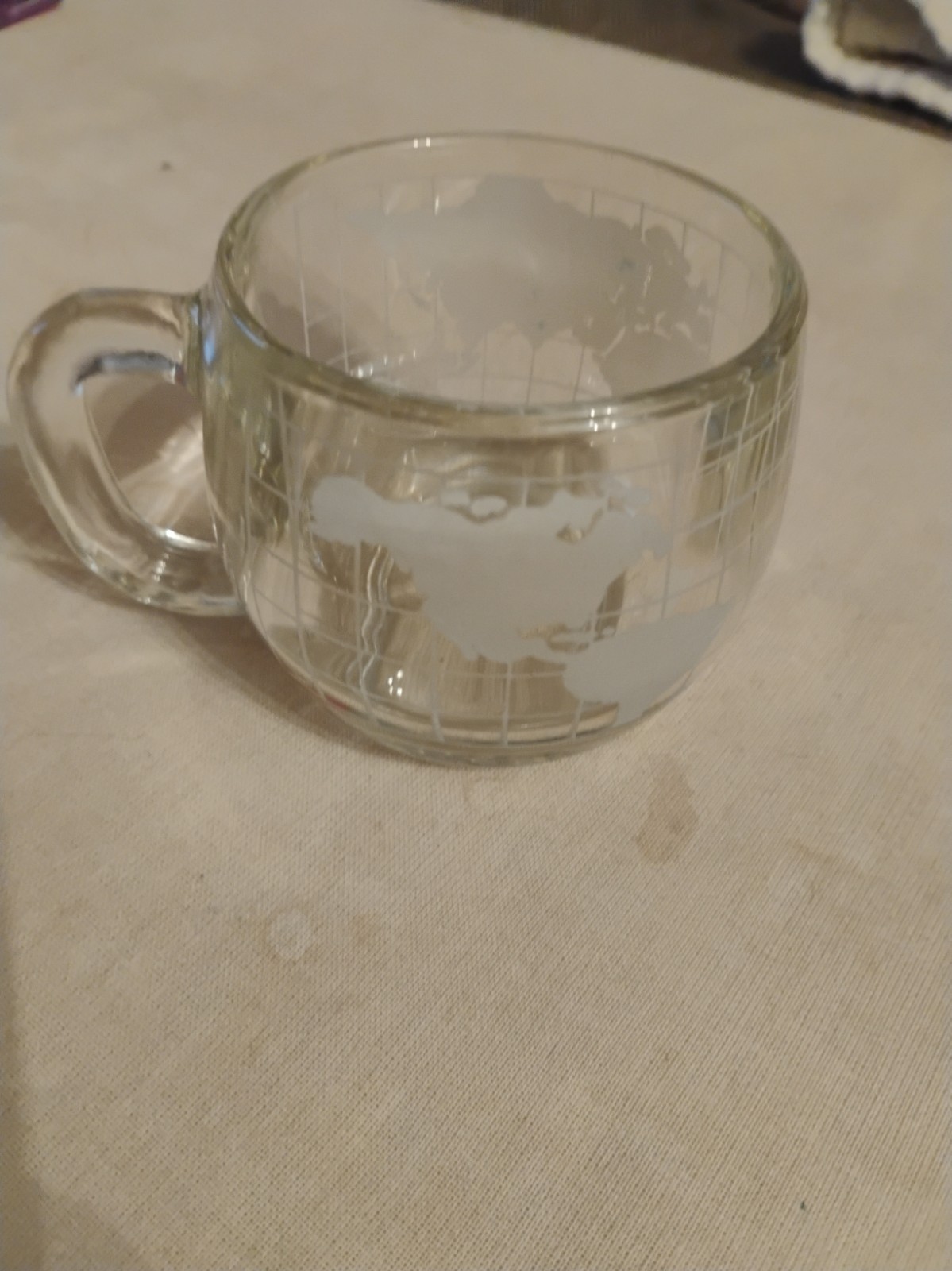Vintage 1970\'s The Nestle Co. Clear Etched Glass Globe World Coffee Mug 8 oz