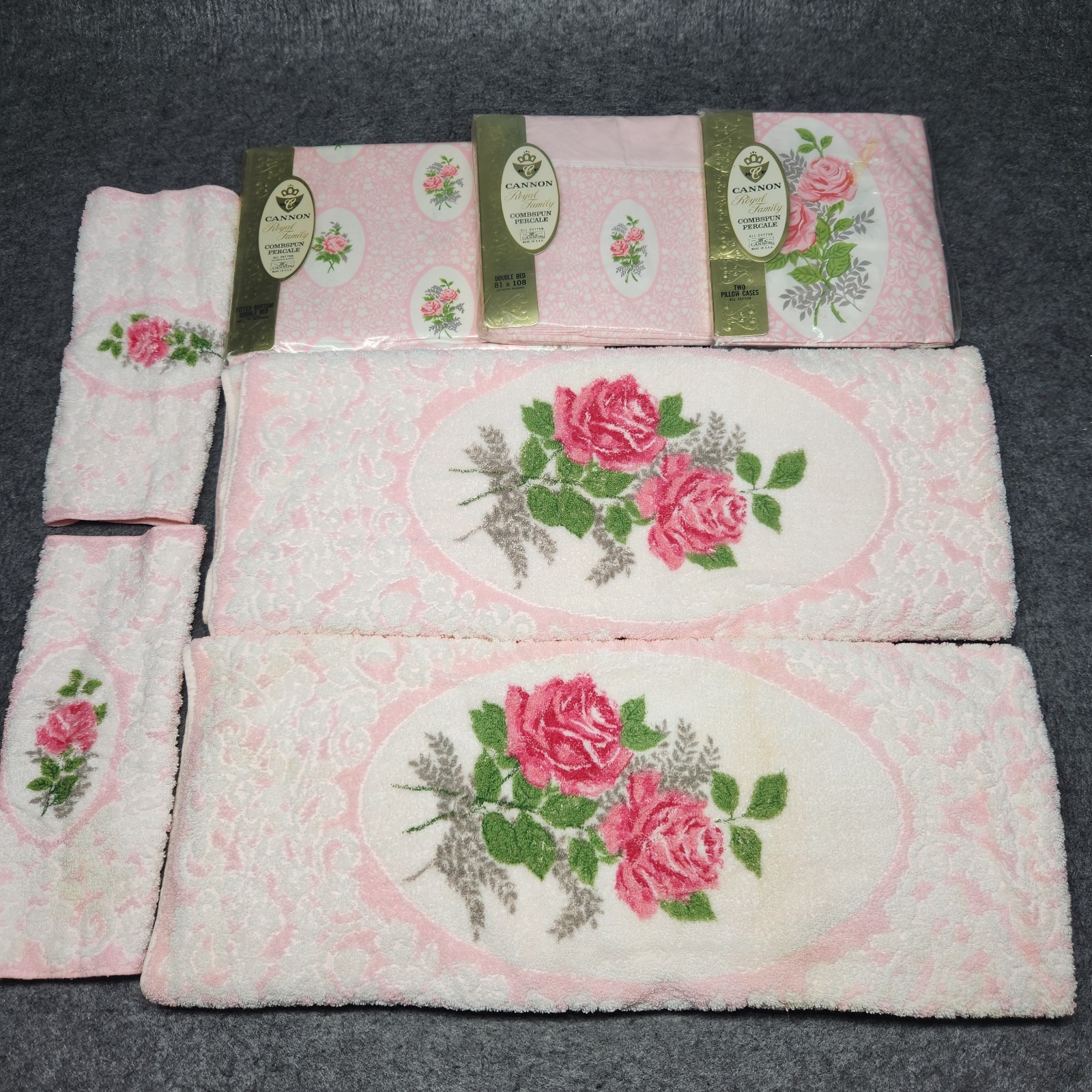 Cannon VTG Embassy Rose Floral Double Bed Sheets Fitted Flat Cases Towels NOS Cannon VTG Embassy Rose Floral Double Bed Sheets Fitted Flat Cases Towels NOS