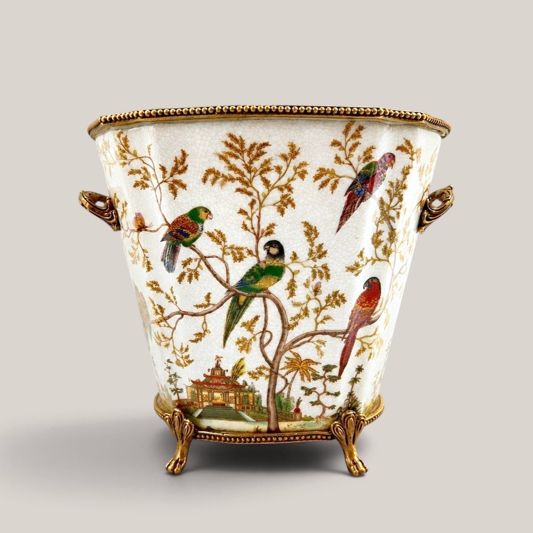New Louis XV French Chinoiserie Porcelain Cachepot Planter with Bronze Ormolu 9