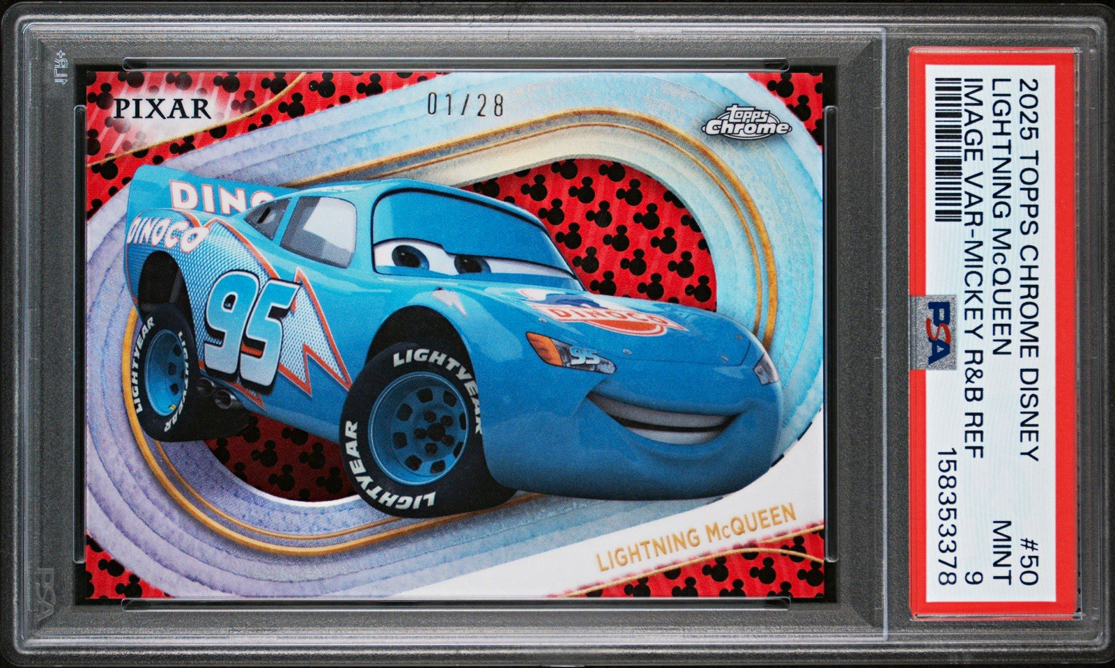 2025 Topps Chrome Disney Cars Lightning McQueen #50 Mickey R&B Ref PSA 9 2025 Topps Chrome Disney Cars Lightning McQueen #50 Mickey R&B Ref PSA 9