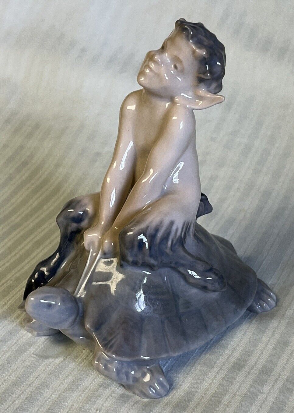 ROYAL COPENHAGEN Faun Satyr Pan Boy Riding Turtle #858 Porcelain Figurine EUC