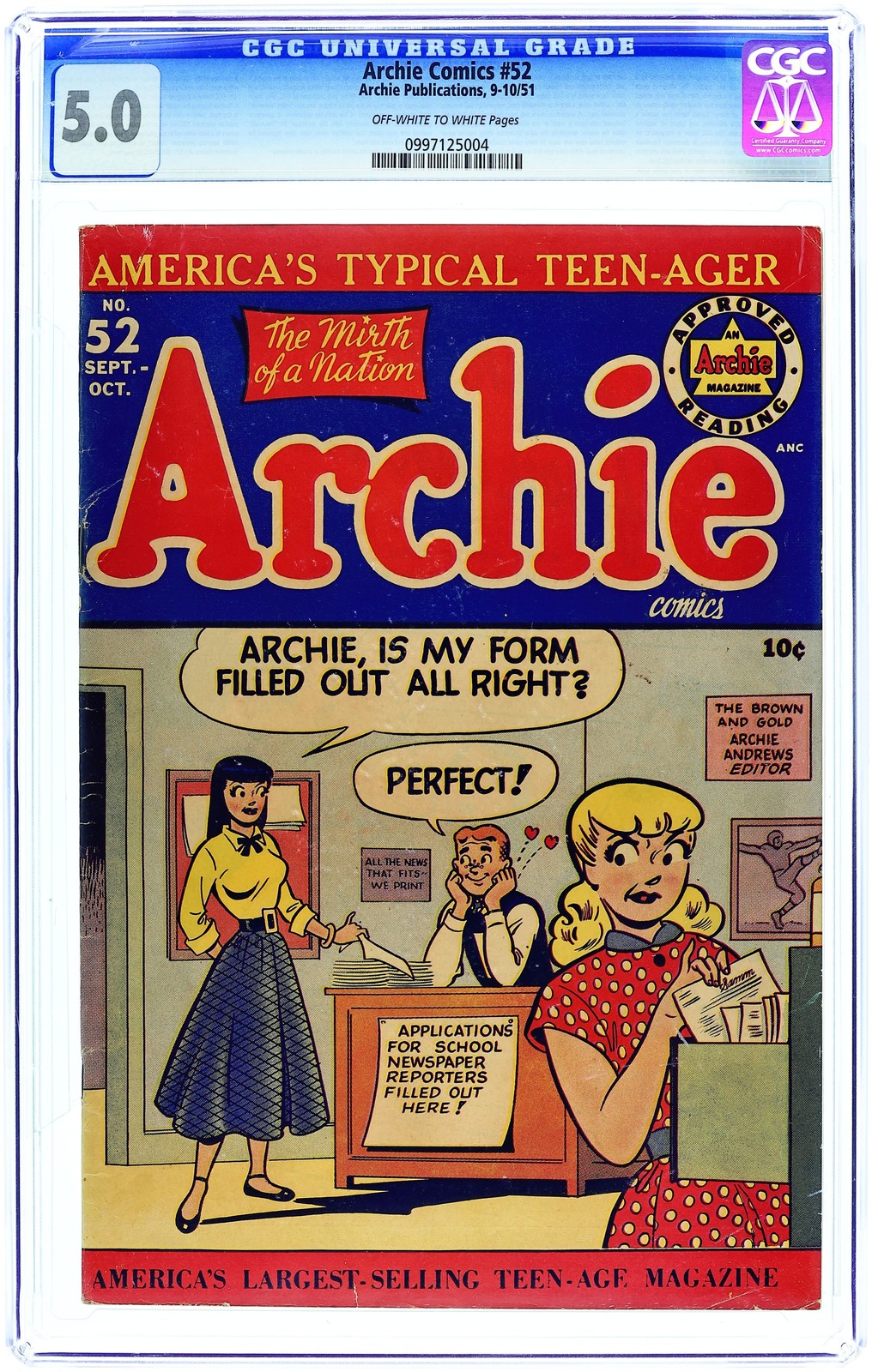 Archie #52 CGC 5.0 1951 0997125004