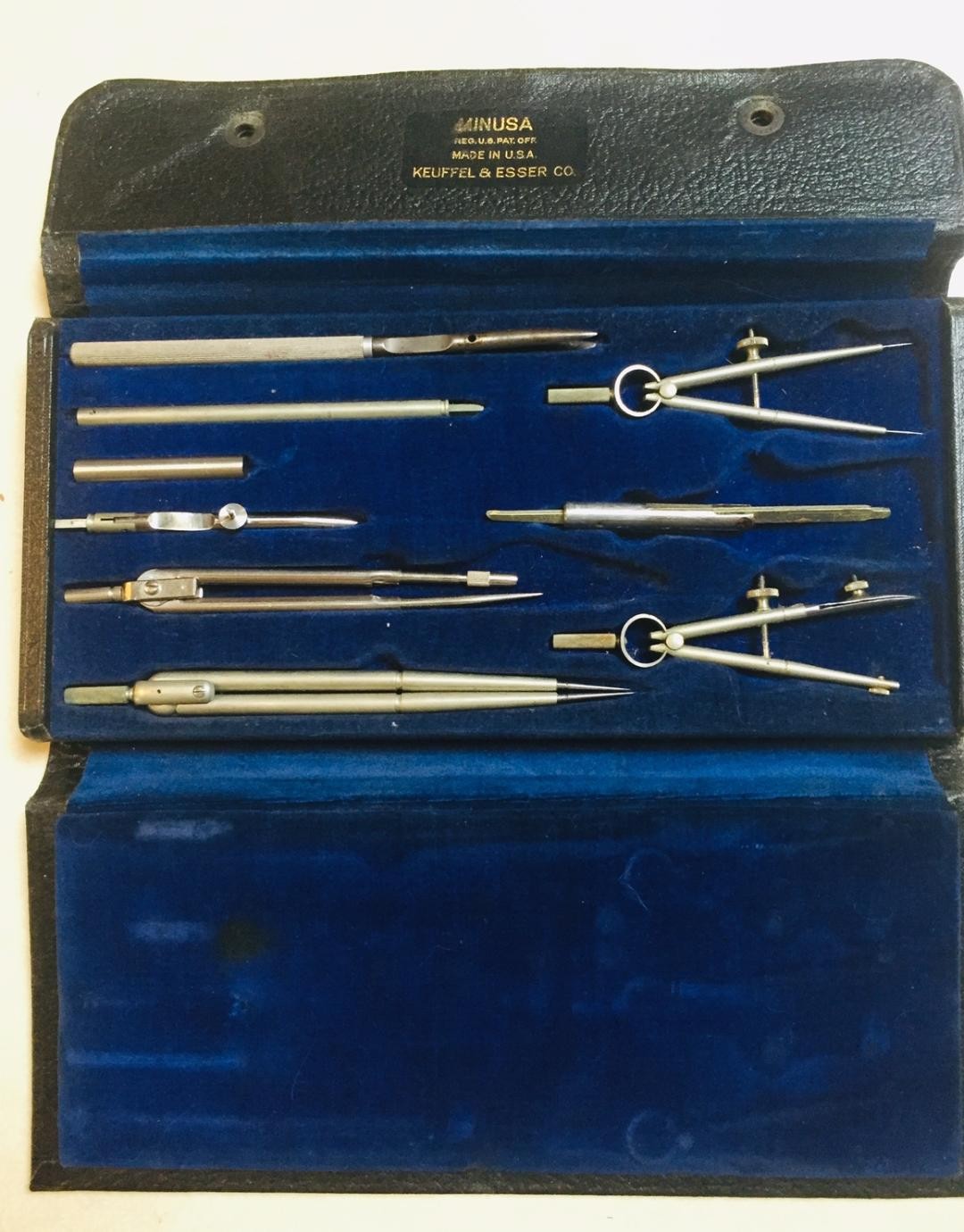 Vintage 9-Piece Keuffel & Esser MINUSA 785 1/2 Drafting Set w/ Felt Lined Case Vintage 9-Piece Keuffel & Esser MINUSA 785 1/2 Drafting Set w/ Felt Lined Case