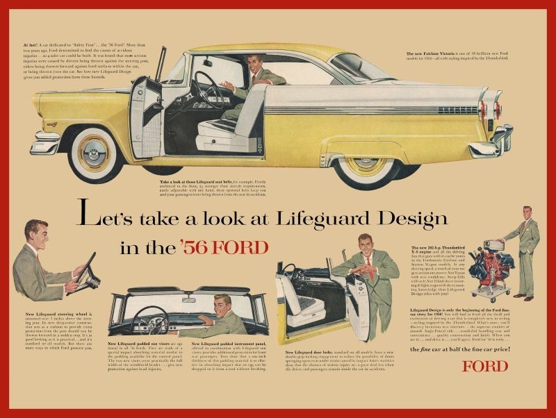 1956 Ford Fairlane Victoria in Yellow & White New Metal Sign: 12x16\