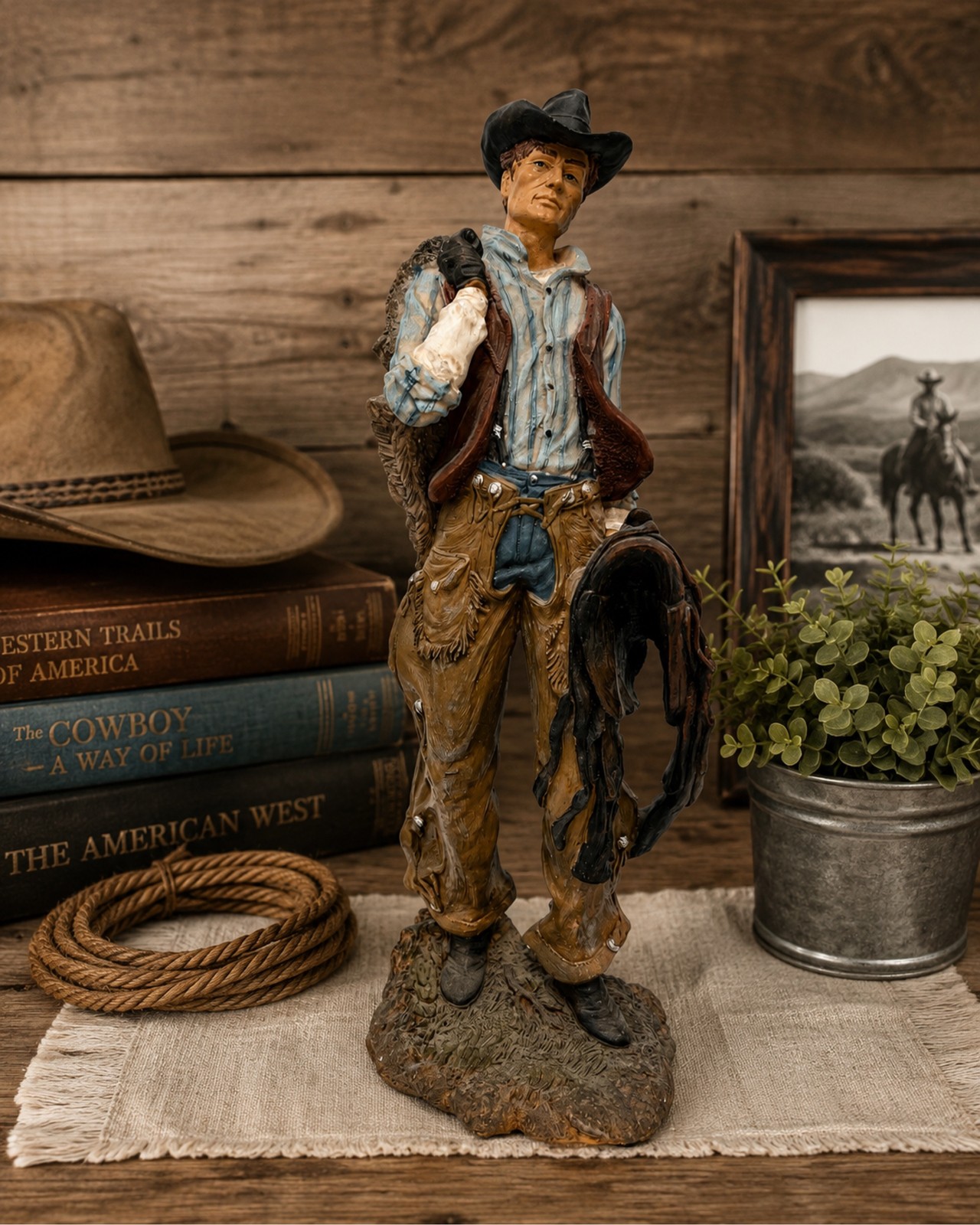 Vintage Montana Cowboy Figurine 18” Handmade Western Sculpture Ranch Lodge Vintage Montana Cowboy Figurine 18” Handmade Western Sculpture Ranch Lodge