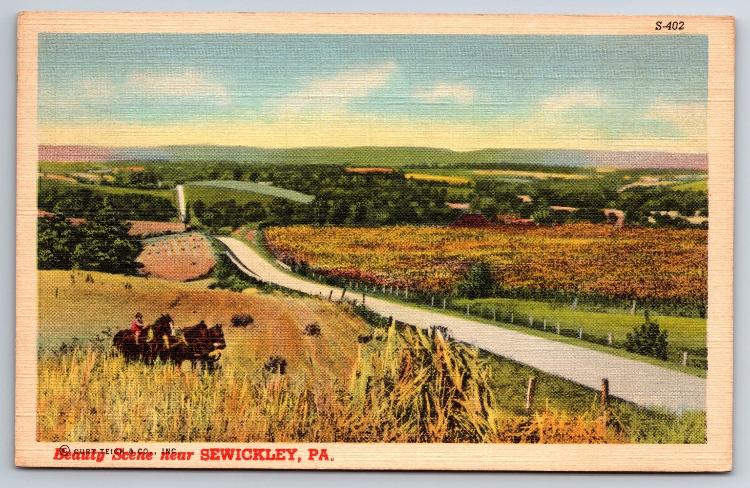 Rural Beauty Scene Near Sewickley, Pennsylvania - 1940 Linen Postcard Curt Teich