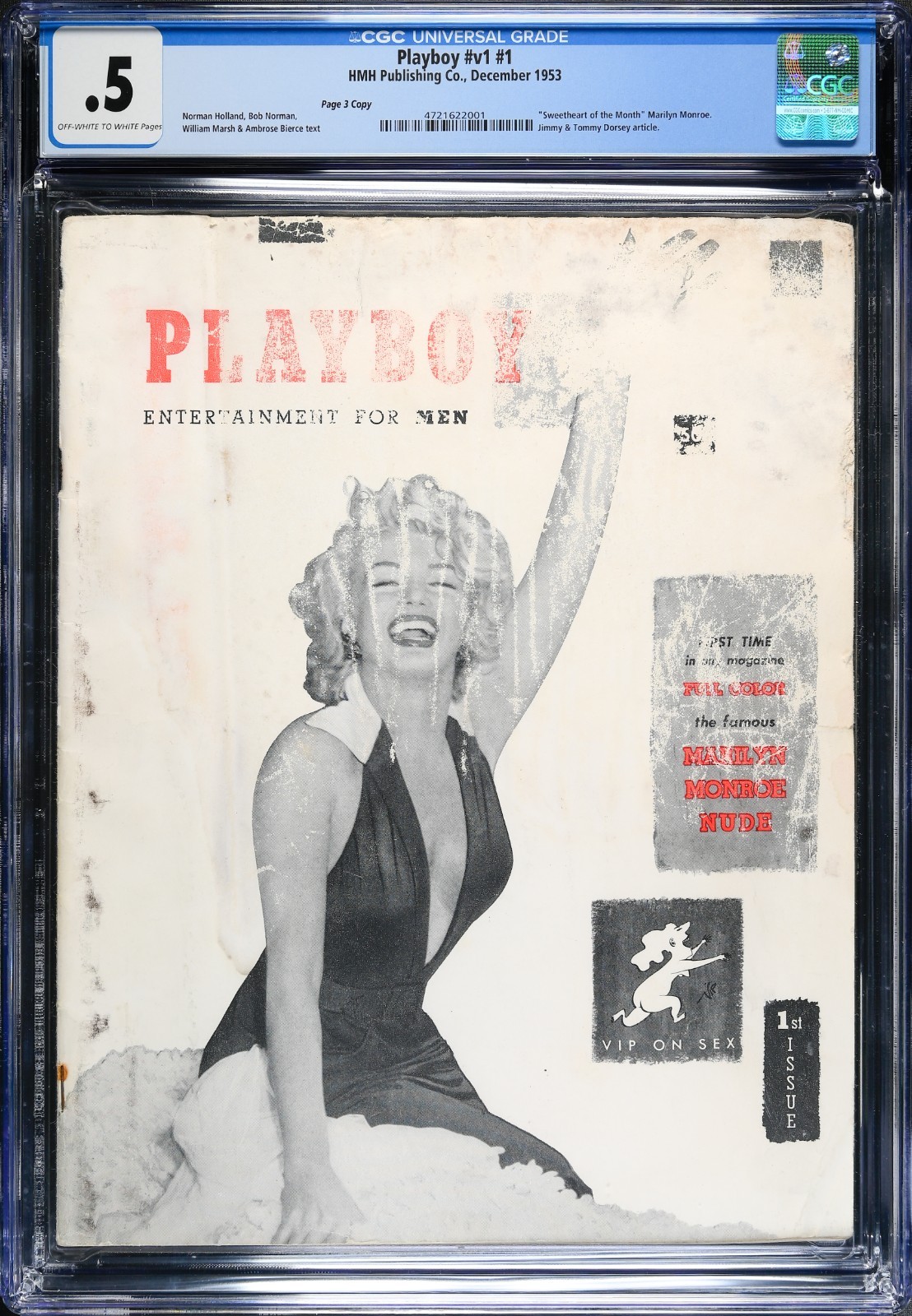 Marilyn Monroe 1st Ever 1953 Playboy Volume #1 Magazine Page 3 CGC 0.5 Authentic