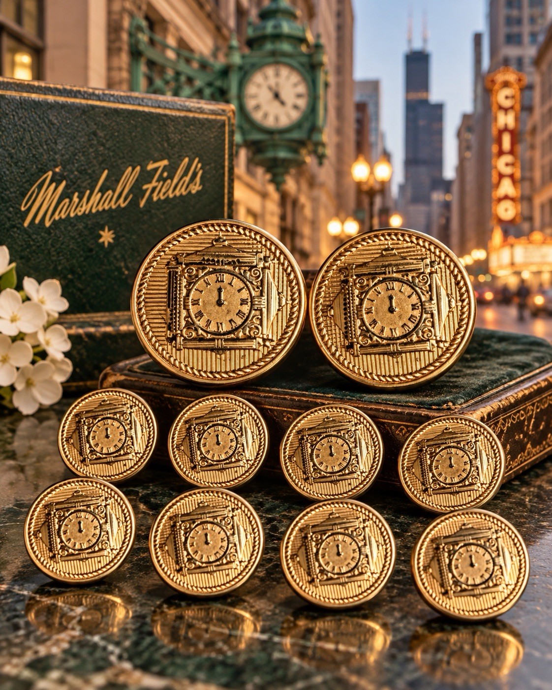 Vintage Marshall Field’s Gold Tone Clock Face Buttons Set of 10 Crafts Replace