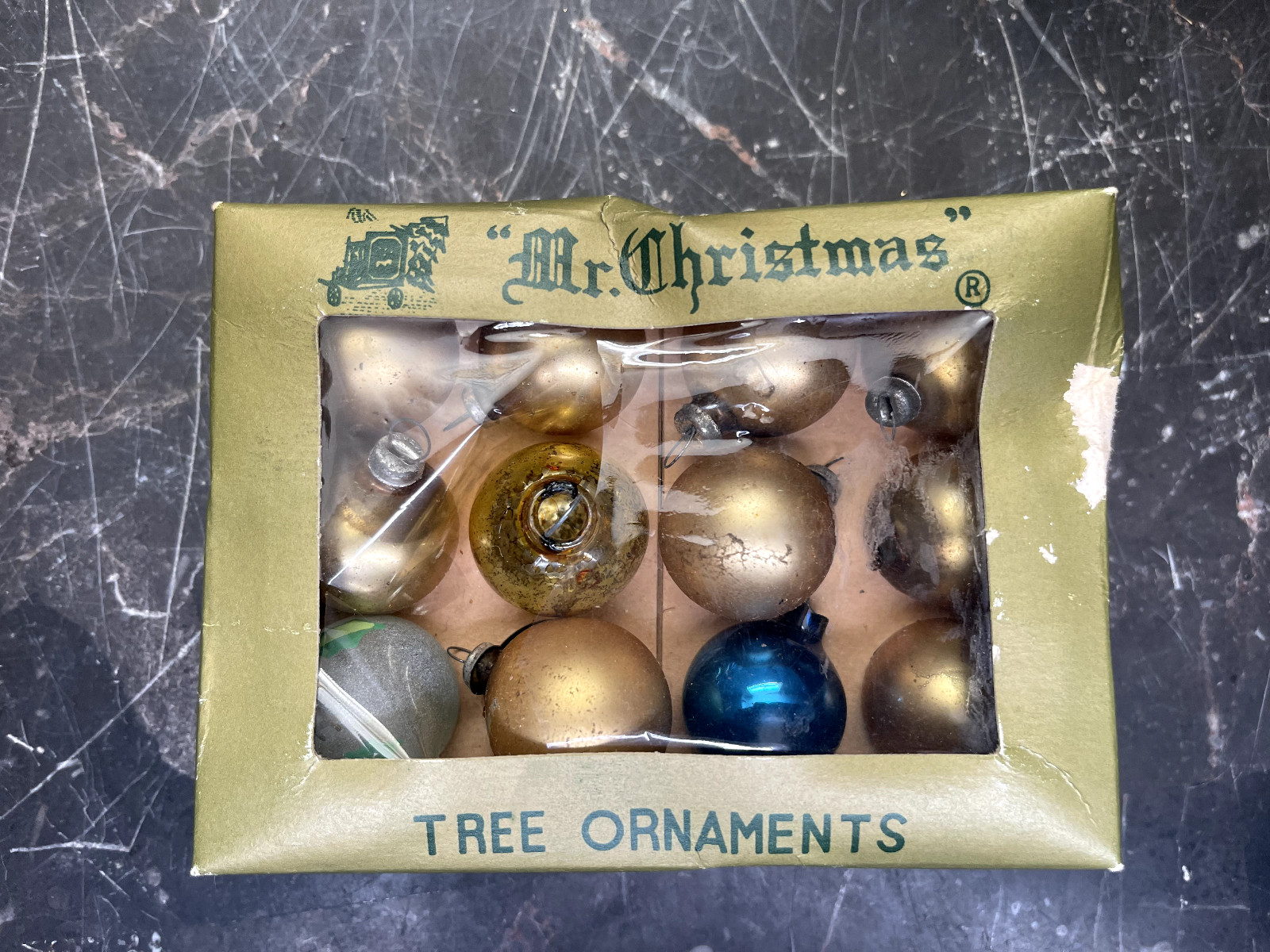 RARE Mr. Christmas 12 VTG Christmas Tree Ornaments Balls Mercury Glass 1”