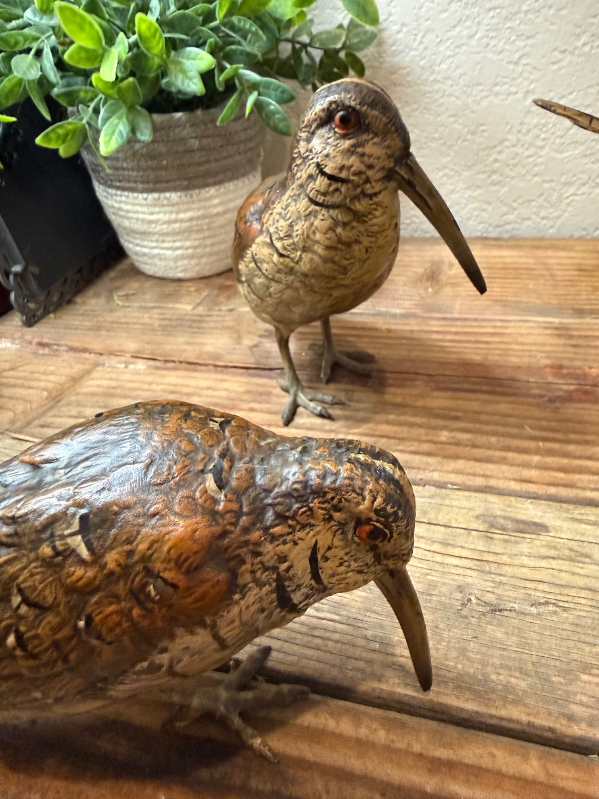 XL Antique Signed J. Csadek Vienna Bronze Woodcock Pair Austrian Cold Painted