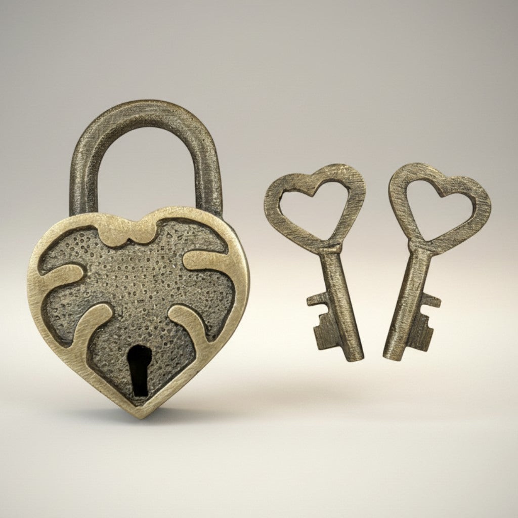 Solid Brass Heart Lock with Heart Keys
