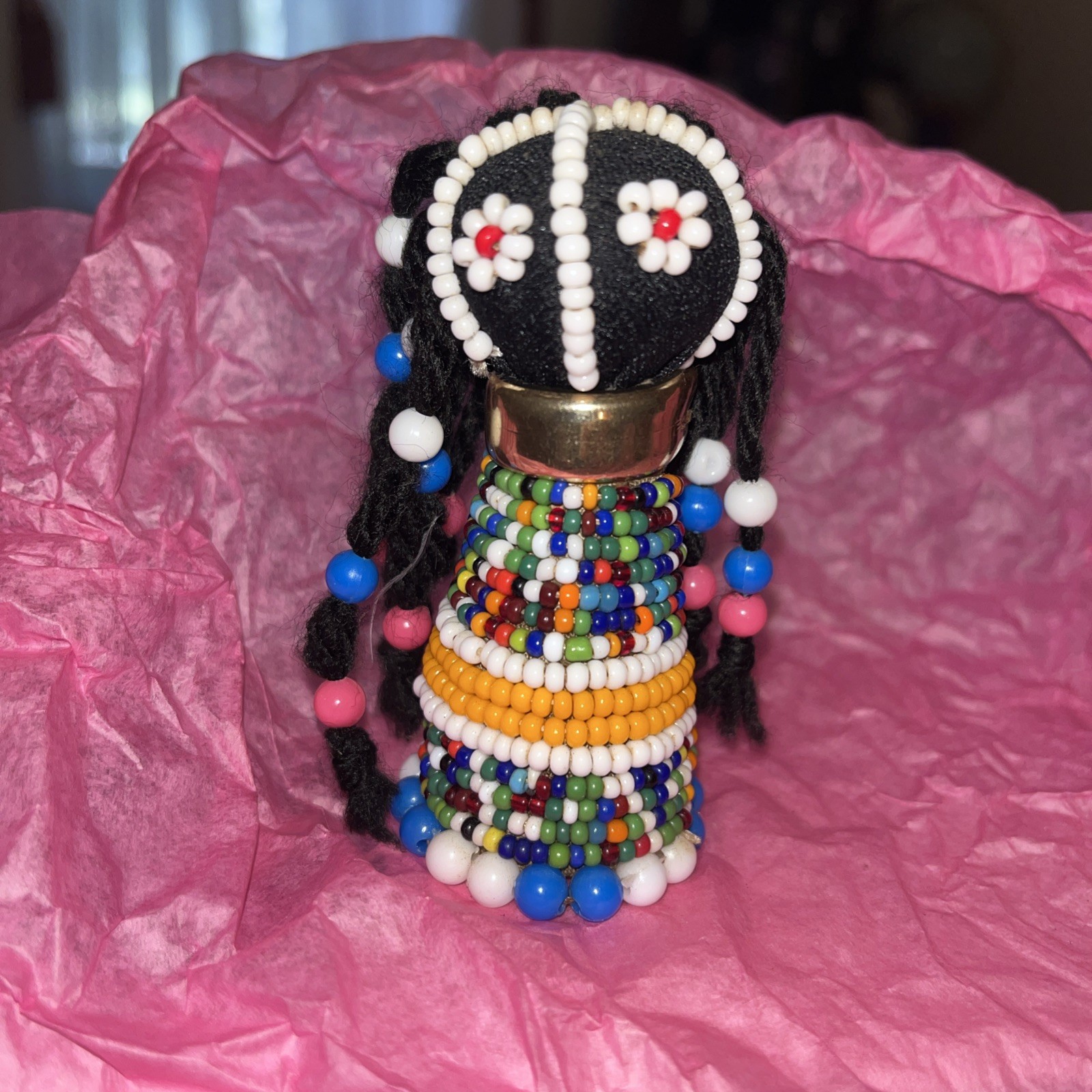 Vintage Handmade Beaded Ndebele African Folk Art Cloth Small Doll 3