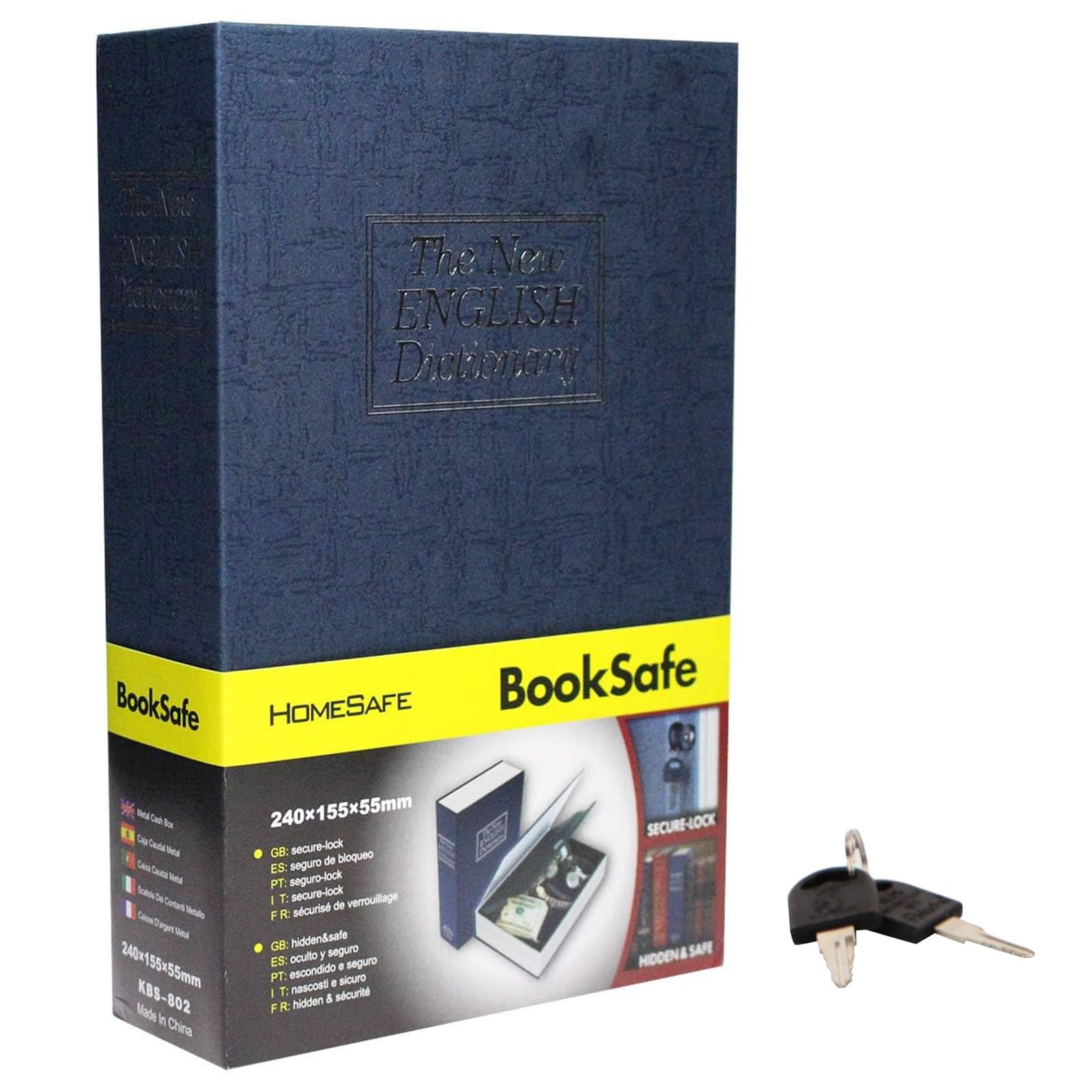 SEPOX® Ultimate Diversion Safe Book Box, Lock Box with Key - 9.4 inches, Blue