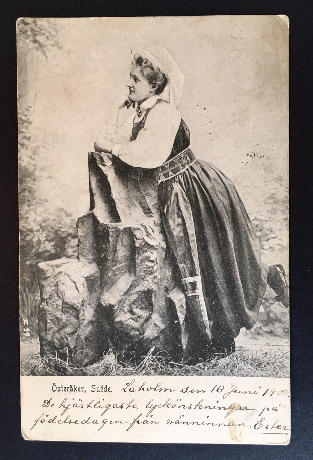 Antique PC Victorian Era Lovely Lady Posing on Rock 1907-1908