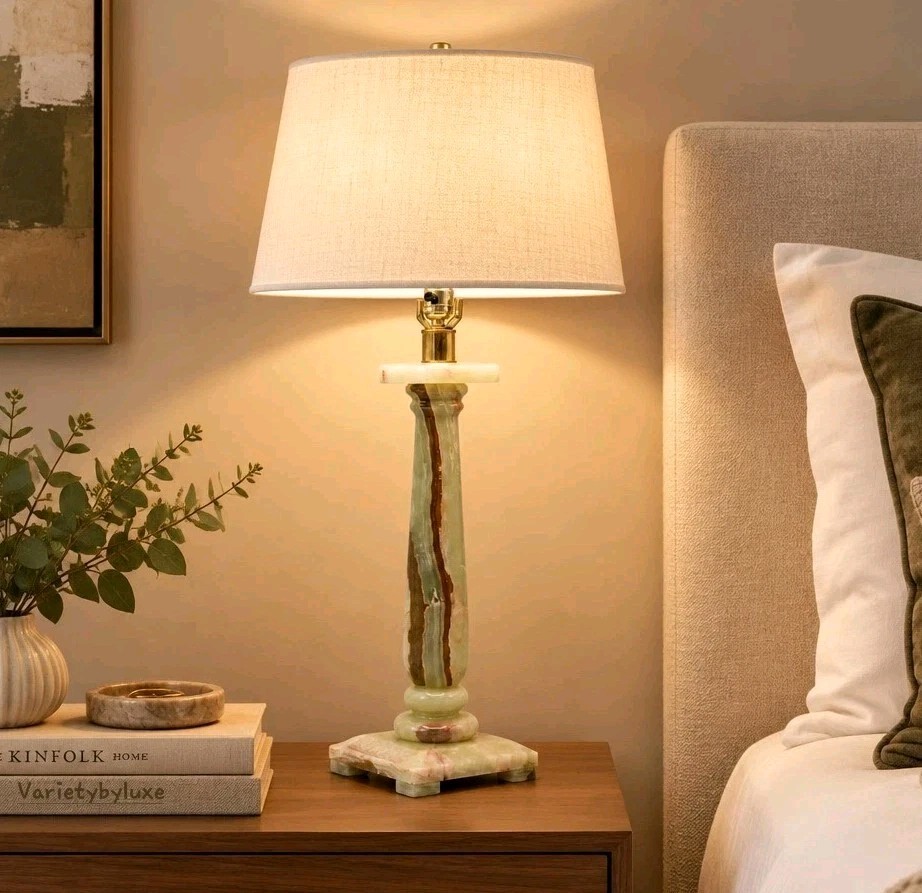 Vintage Solid Marble Pillar Column Lamp Mid Century Modern Square Base Handmade 