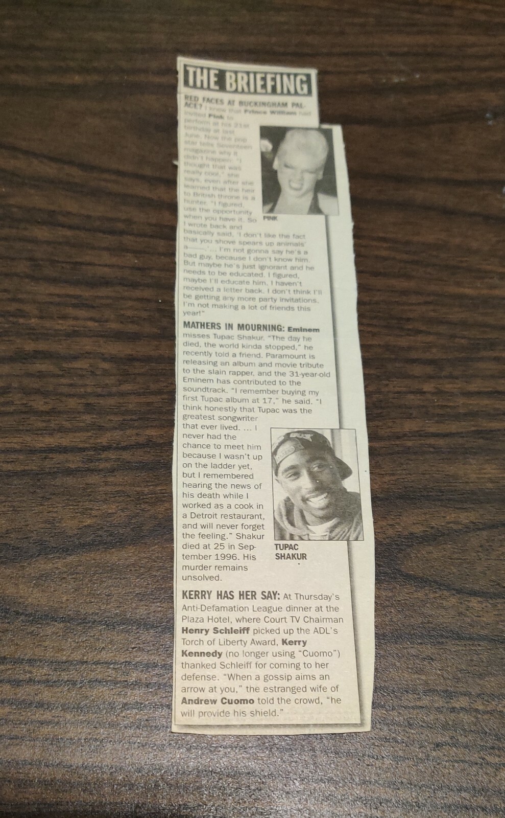 Tupac, Pink, Eminem Newspaper article \ Tupac, Pink, Eminem Newspaper article \