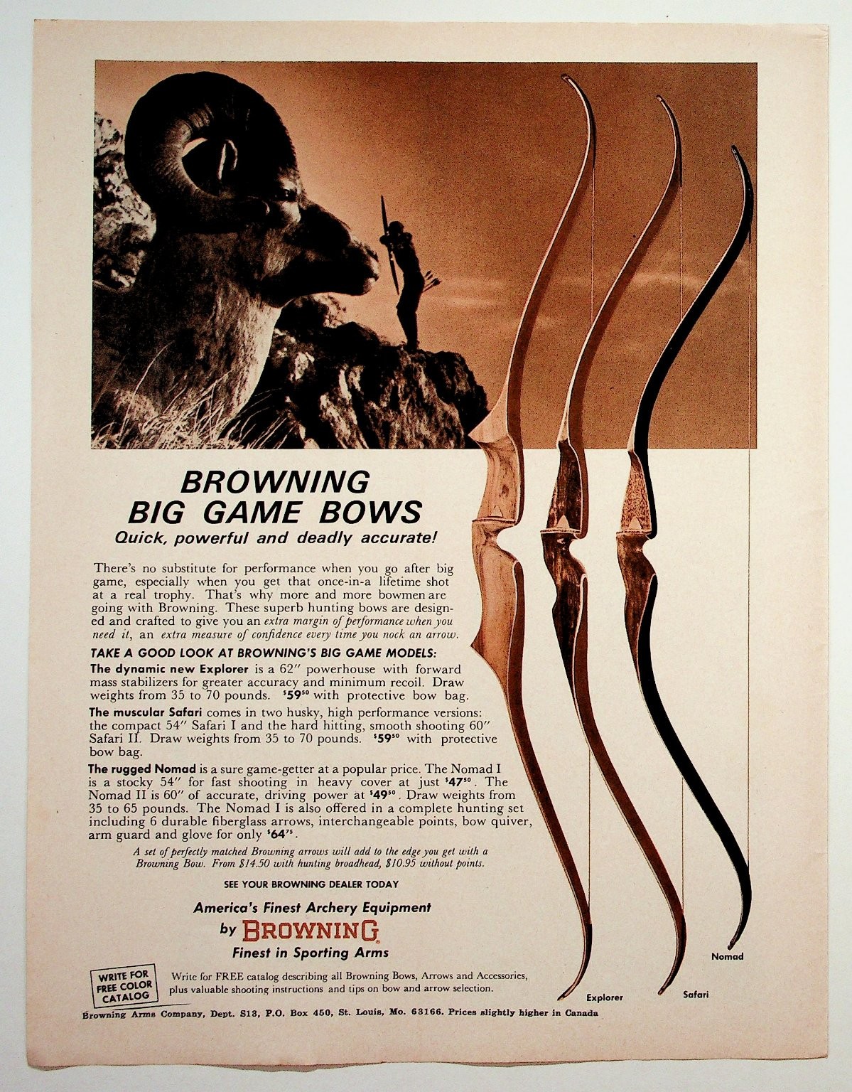 Vintage Browning Big Game Bows Archery Magazine Ad Print Ephemera Vintage Browning Big Game Bows Archery Magazine Ad Print Ephemera