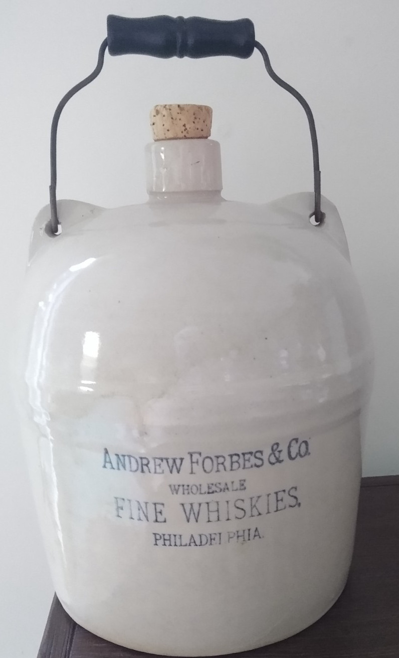 Vintage Andrew Forbes & Co. Wholesale Fine Whiskies Philadelphia Stoneware Jug