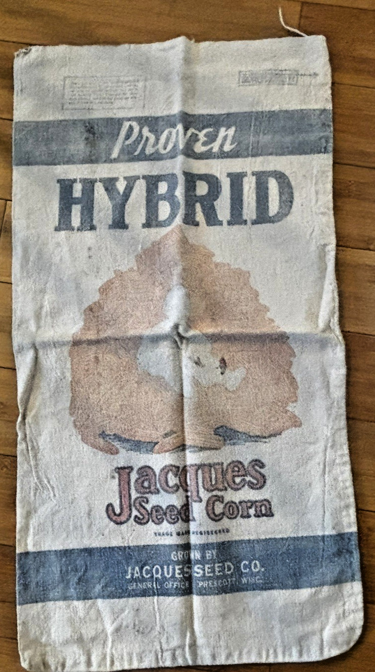 Vintage Jacques Seed Corn canvas feed/seed sack Hybrid, Prescott, Wisc