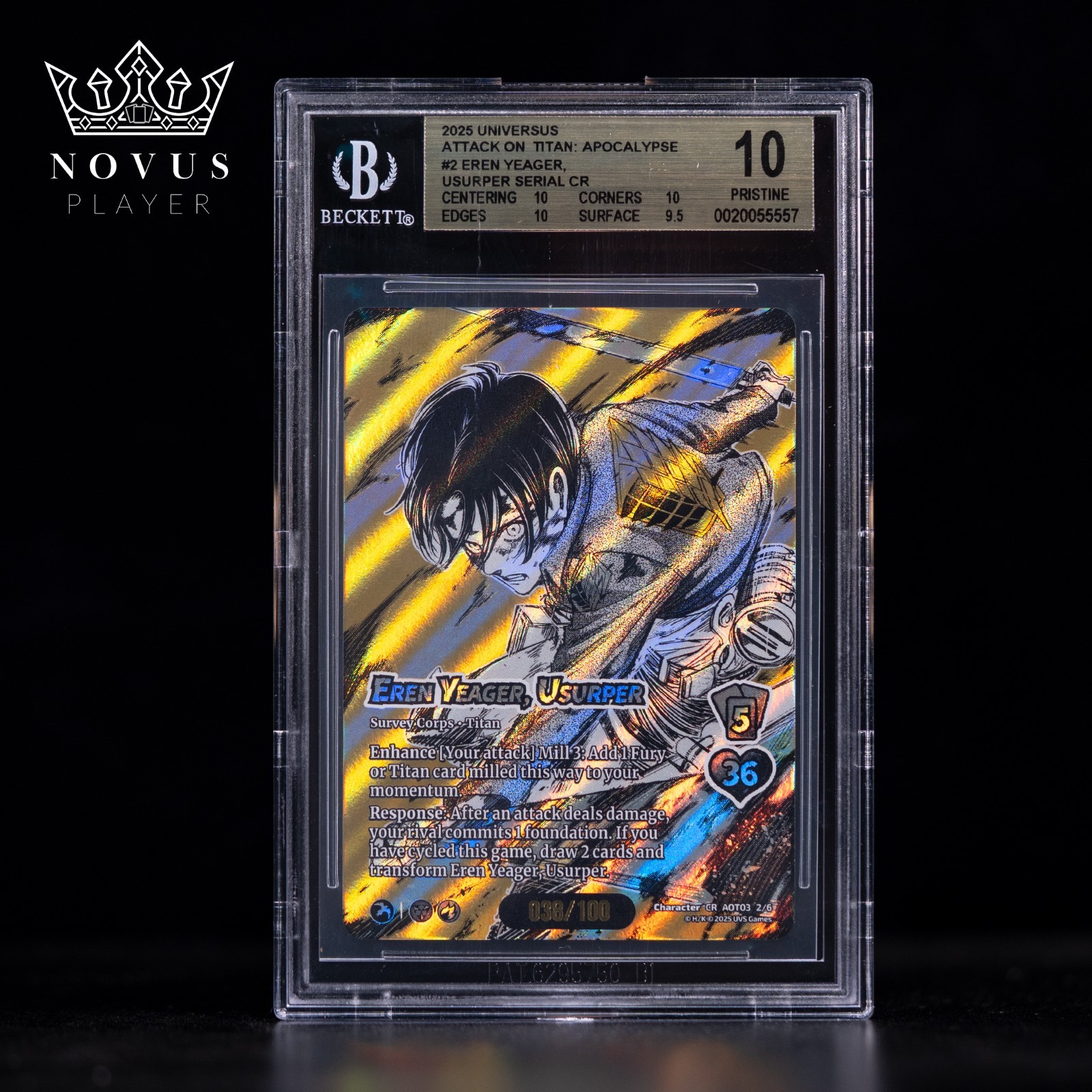 2025 UniVersus - Eren Yeager, Usurper Chrome Rare #38/100 BGS 10 - POP 1 2025 UniVersus - Eren Yeager, Usurper Chrome Rare #38/100 BGS 10 - POP 1