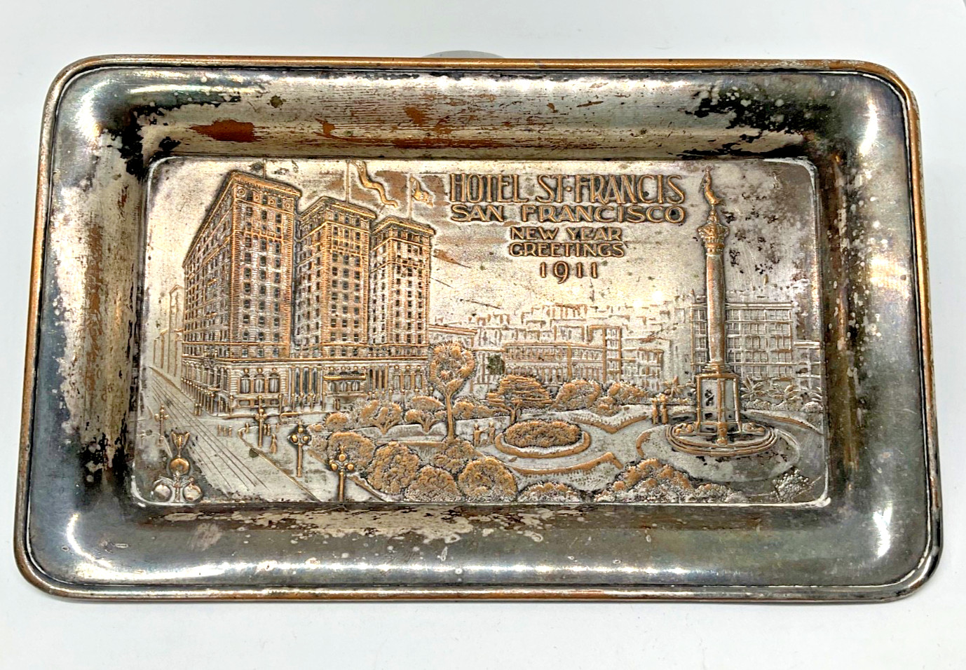 Hotel Silverplate Shreve & Co St Francis San Francisco New Year's 1911 Tip Tray Hotel Silverplate Shreve & Co St Francis San Francisco New Year's 1911 Tip Tray
