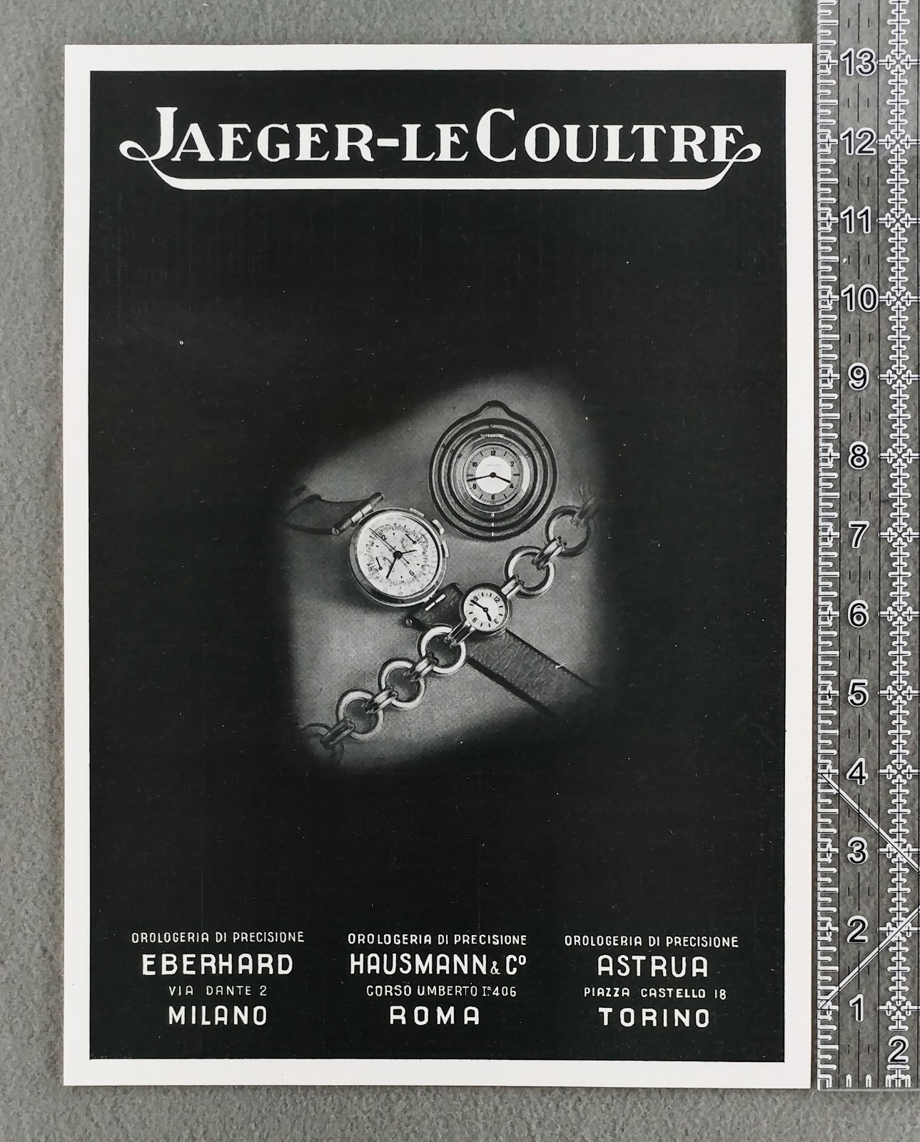 1937 Jaeger-LeCoultre Chronograph Watch Desk Clock etc. Original Vintage Ad