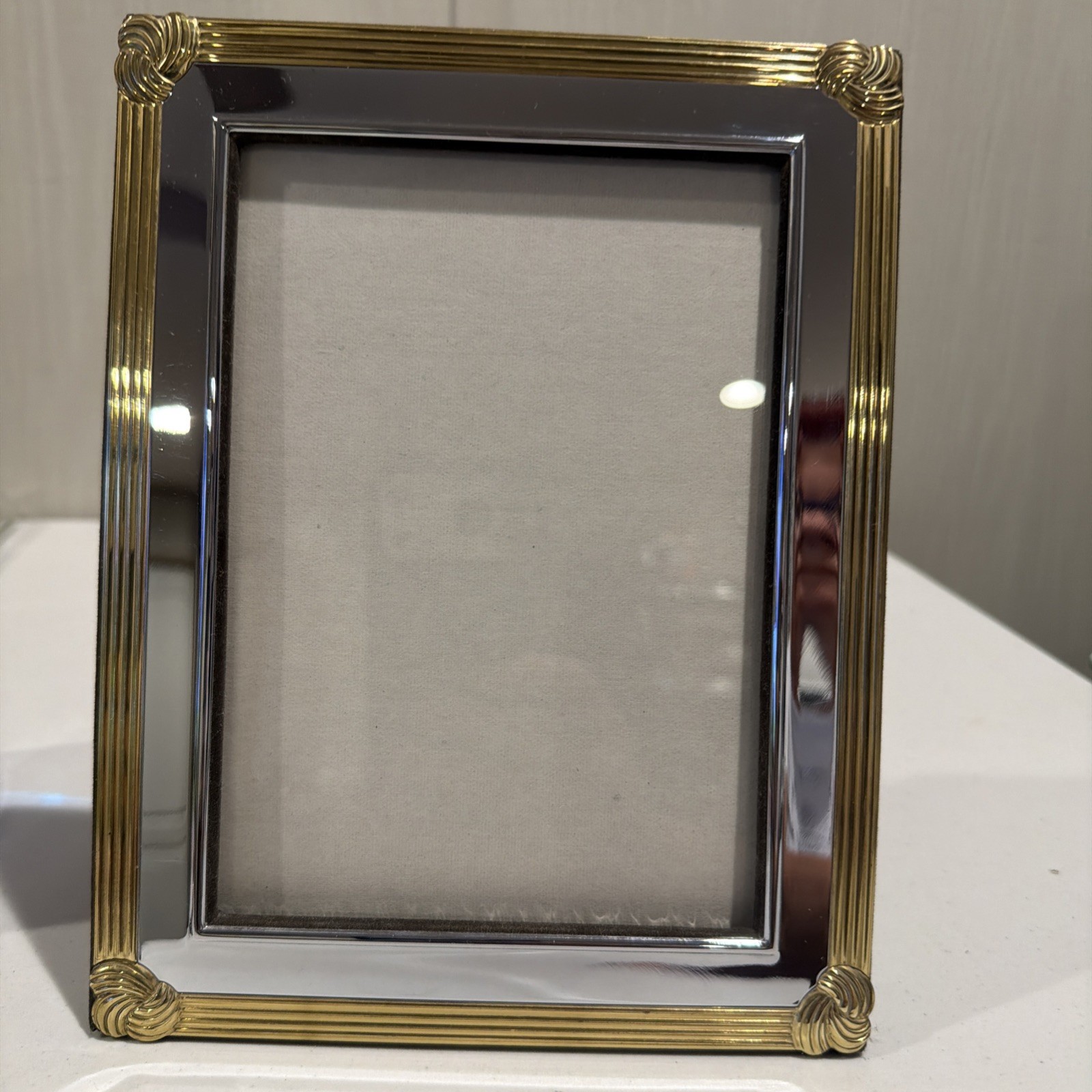 Vtg 5x7 Frame Hollywood Regency Brass And Chrome Fan Corners Art Deco