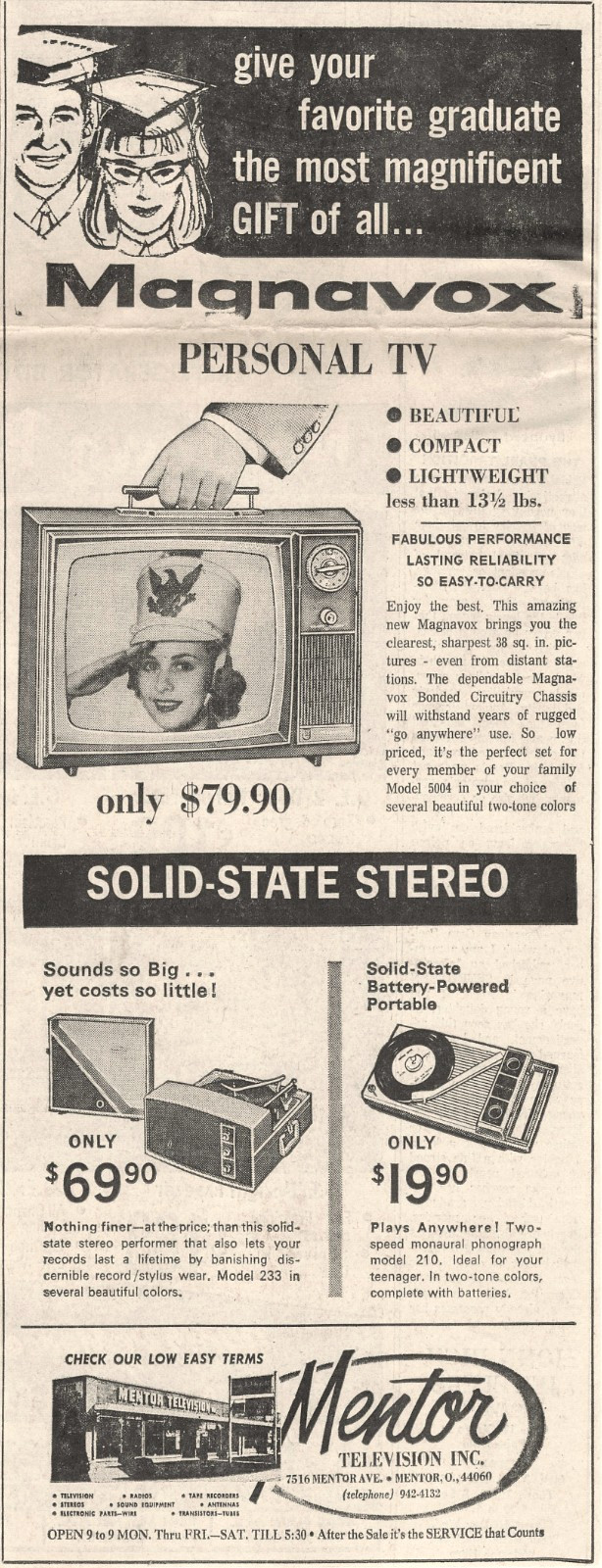 Mentor Television Inc Magnavox TV Mentor Ohio Painesville Vtg Newspaper Print Ad