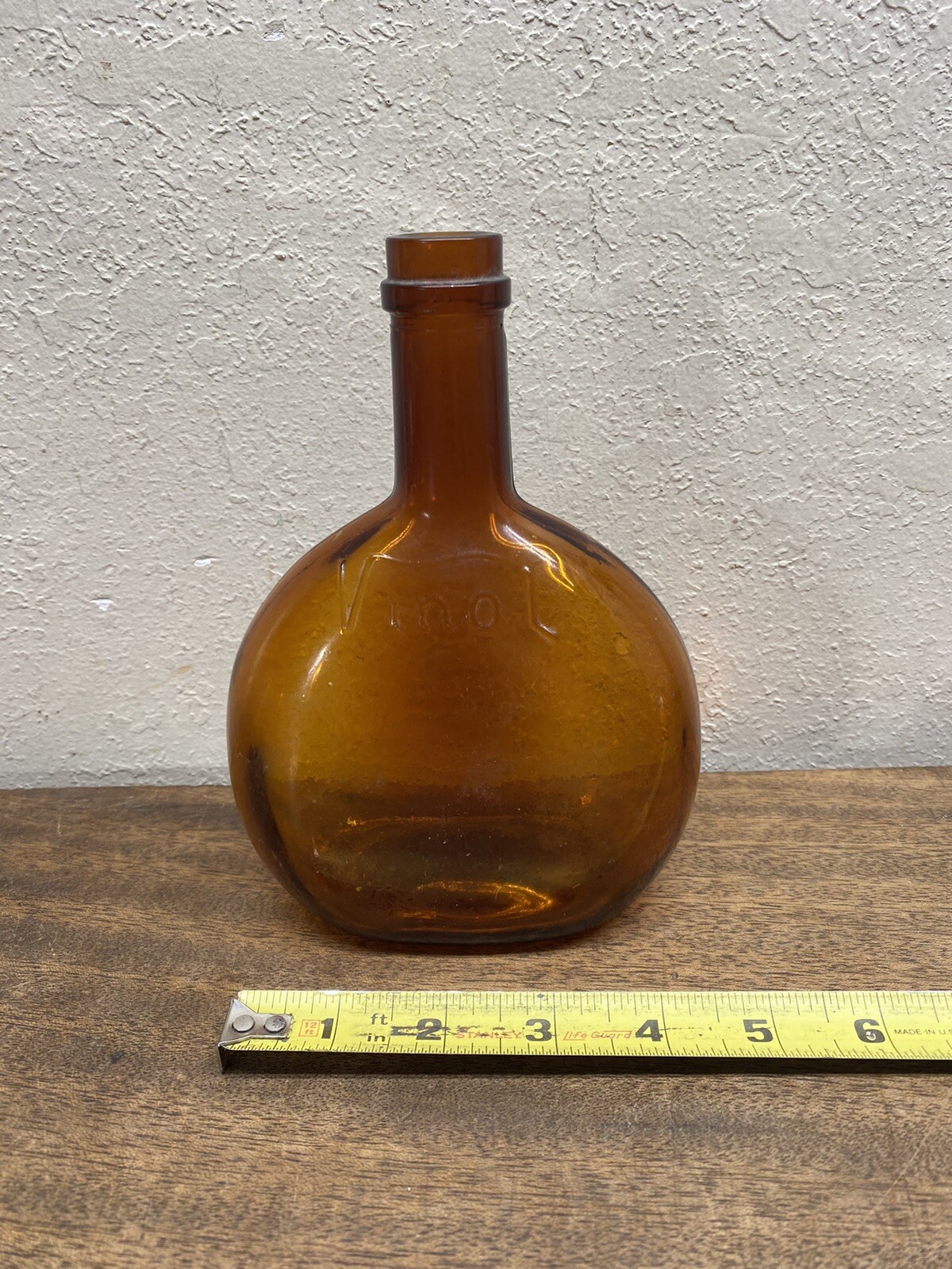 Vintage Amber VINOL Private Mould Patented April 19 1898 Empty Medicine Bottle