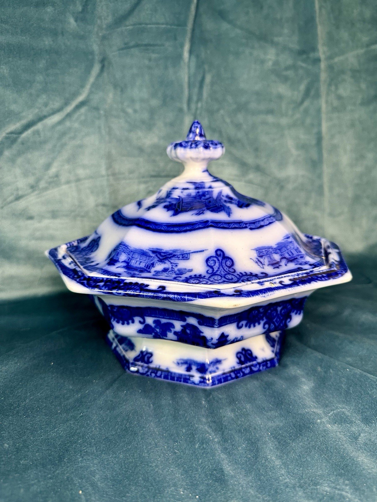 Antique Ironstone Covered Dish “Chusan” by J. Clementson – Octagonal – c.1840s