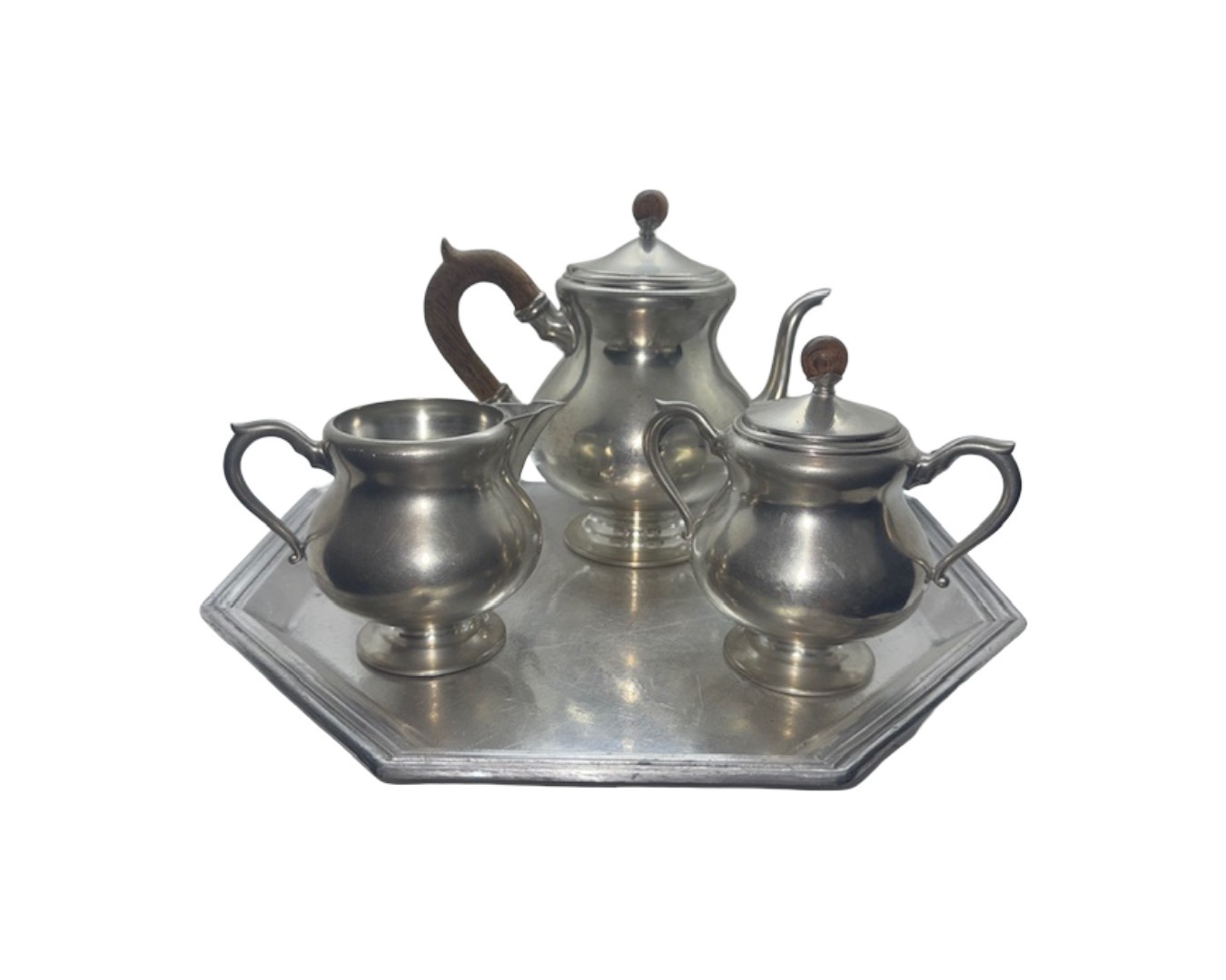 Royal Holland KDM Daalderop Pewter Tea Set with International Silver Co. Tray
