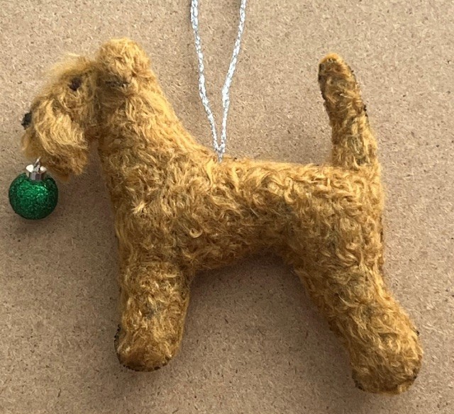 LAKELAND / IRISH TERRIER  with CHRISTMAS BAUBLE - Part Needle Felted DOG