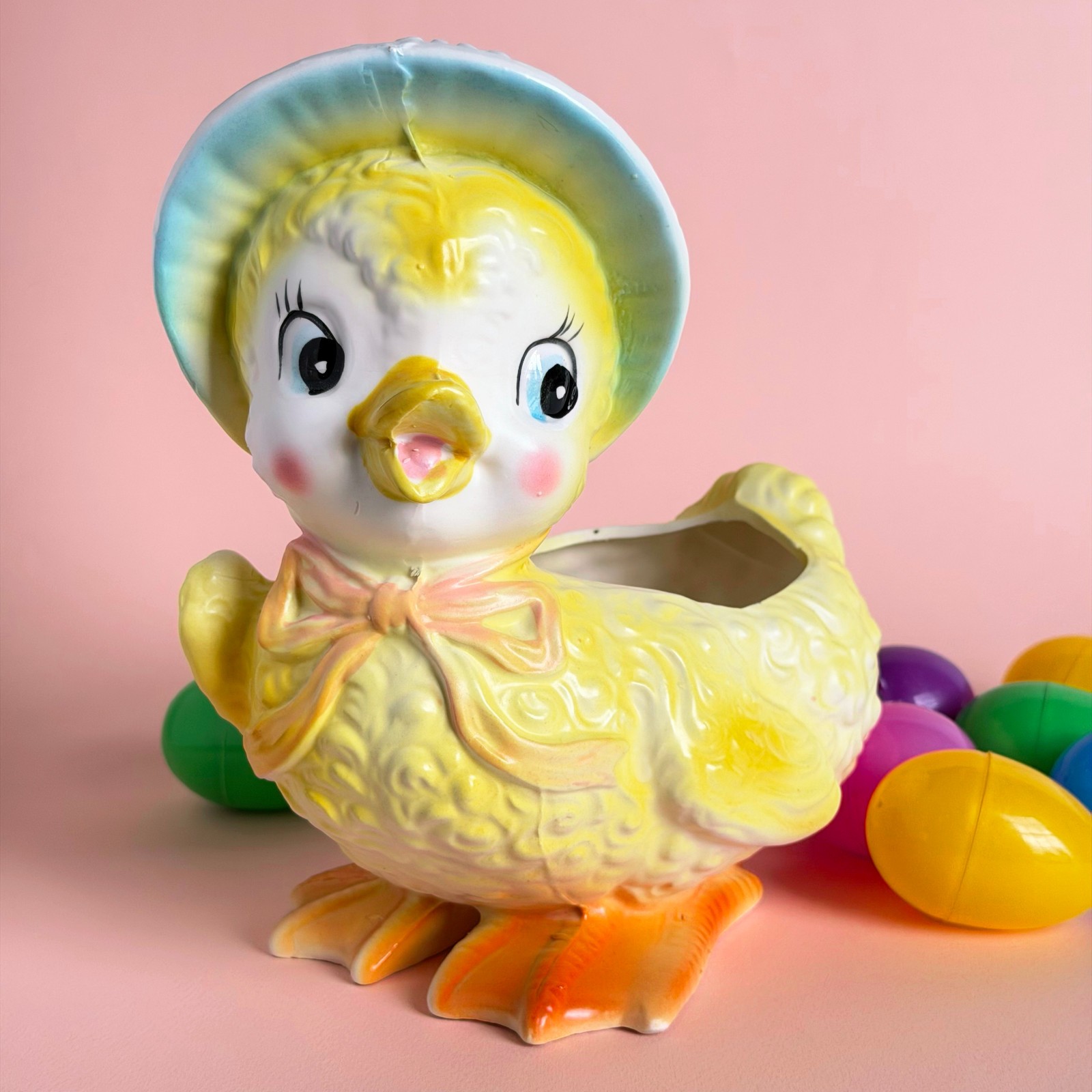 VTG Rubens Japan Anthropomorphic Duck Planter Kitsch BIG EYES Easter