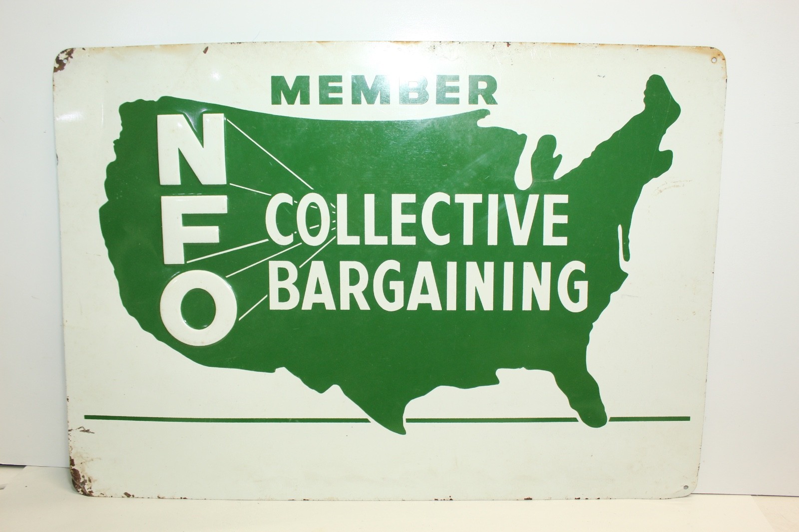 Vintage Original Embossed NFO Member Collective Bargaining Metal Sign 20\ Vintage Original Embossed NFO Member Collective Bargaining Metal Sign 20\