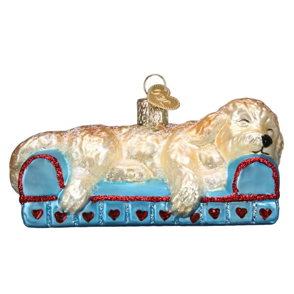Old World Christmas SLEEPY DOODLE DOG (12596) Glass Ornament w/ OWC Box