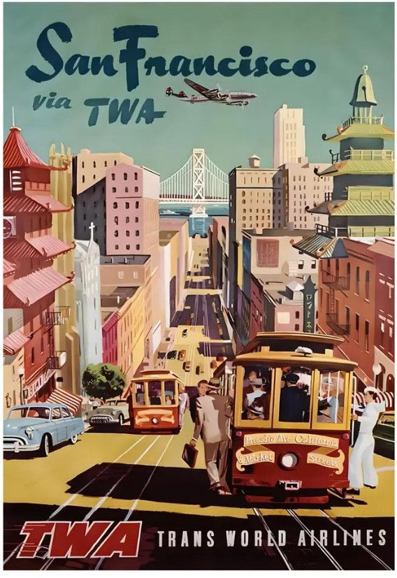 San Francisco California TWA United States Travel Advertisement Art Poster San Francisco California TWA United States Travel Advertisement Art Poster