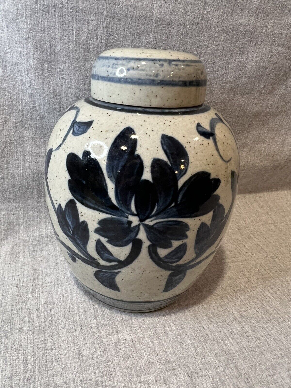 Vintage Stoneware Ginger Jar Original w/ Lid  Hand Painted