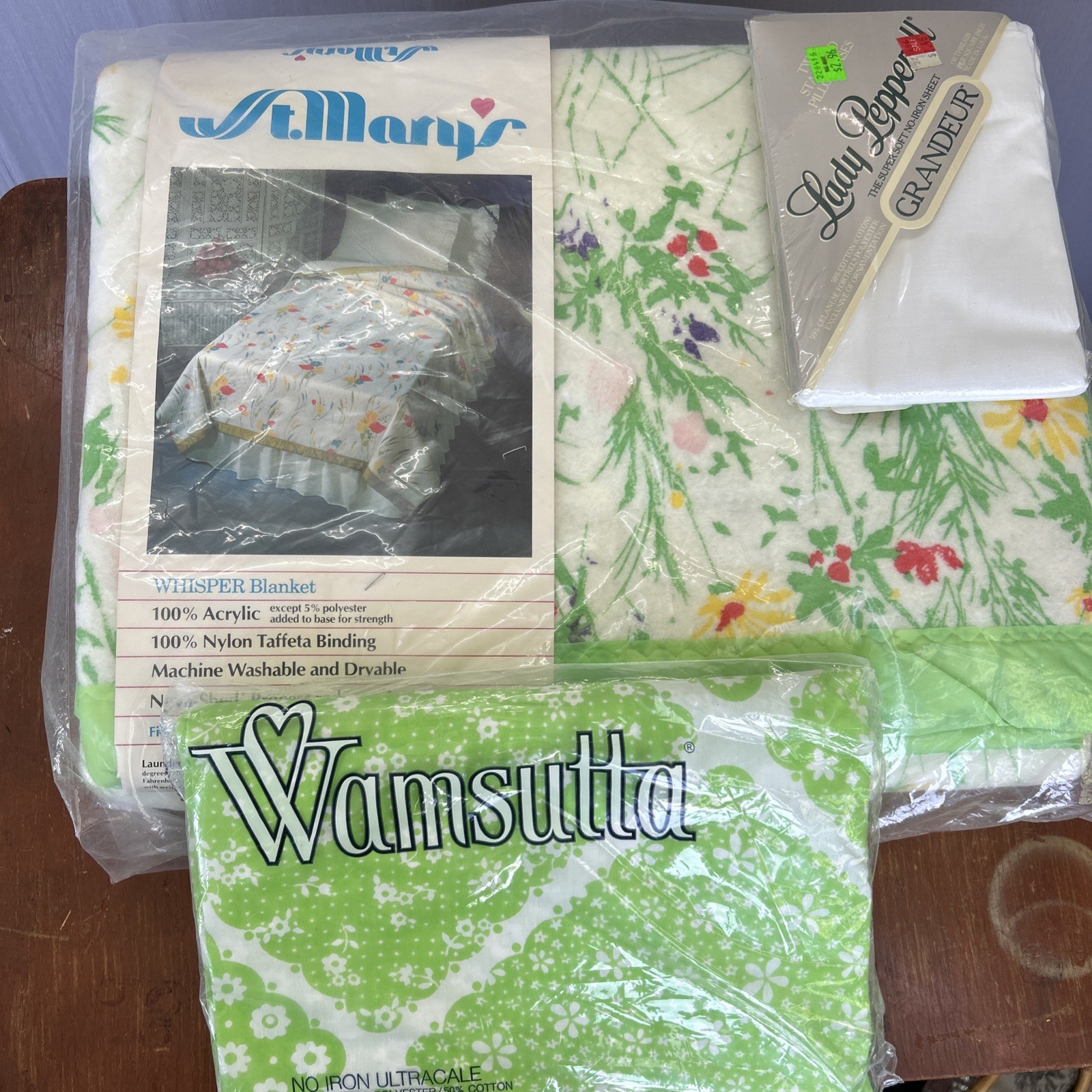 VTG Bedding Lot St Mary’s Watercolor Whisper Blanket Wamsutta Sheet Pillowcases