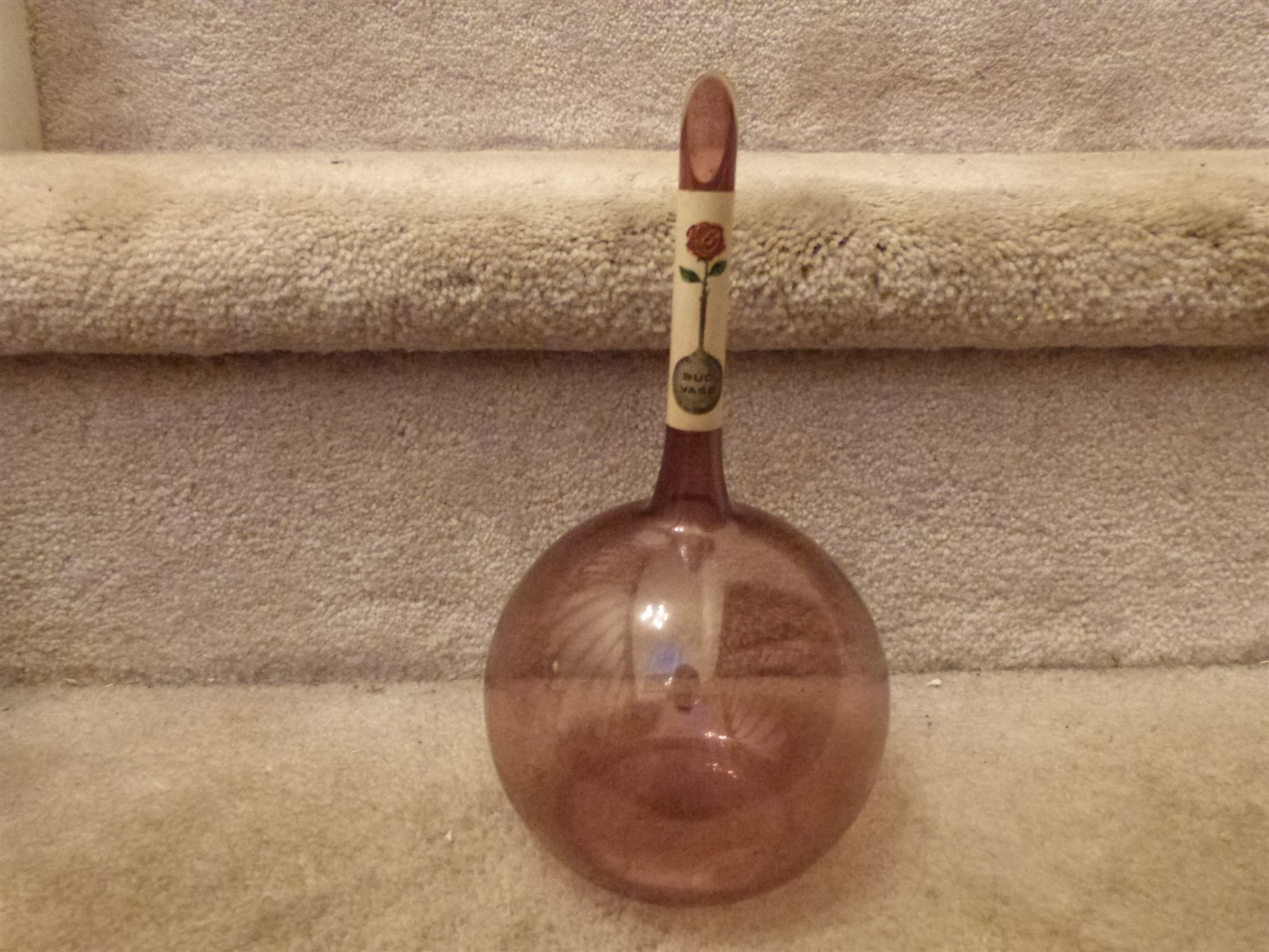 VINTAGE MCM Hand Blow Purple Amethyst Glass Balloon Flower Bud Vase Portugal 9