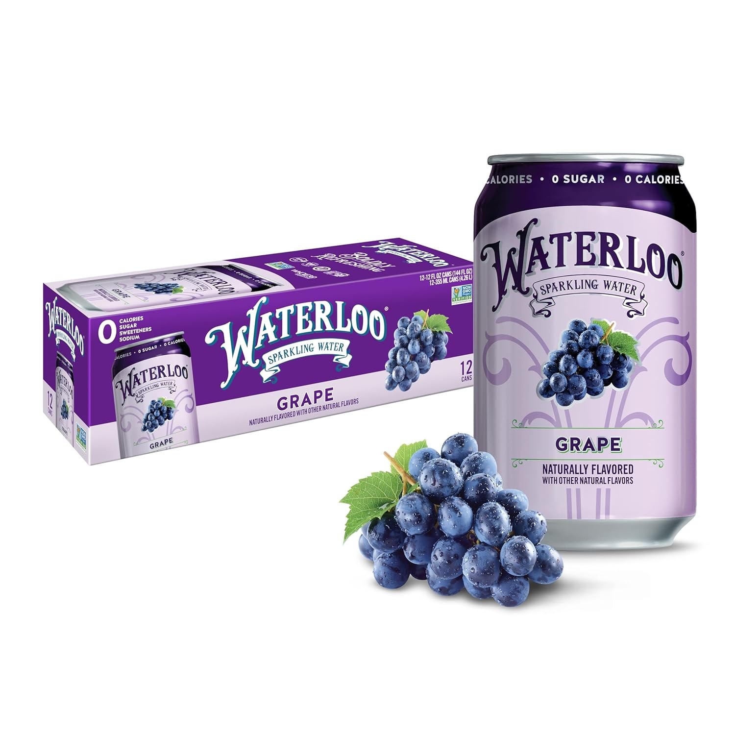 Waterloo Sparkling Water, Grape Naturally Flavored, 12 Fl Oz Cans (Pack of 12) Waterloo Sparkling Water, Grape Naturally Flavored, 12 Fl Oz Cans (Pack of 12)