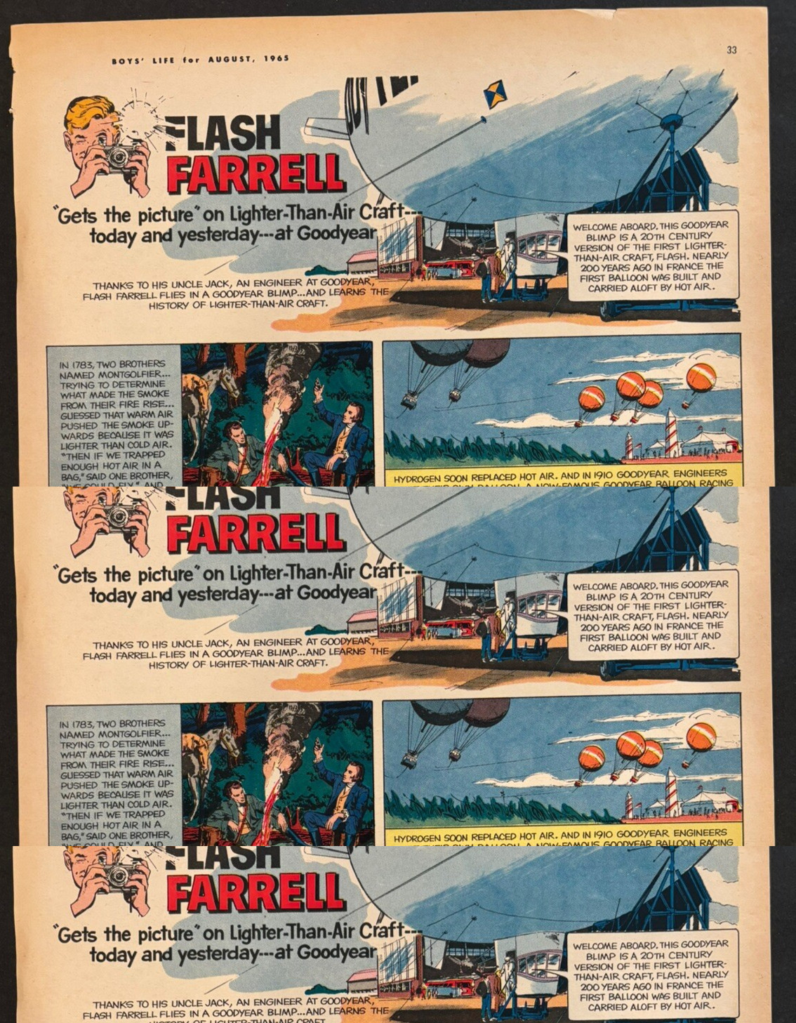 Vtg Boy\'s Life 1965 Good Year Comic Strip AD, Flash Farrell