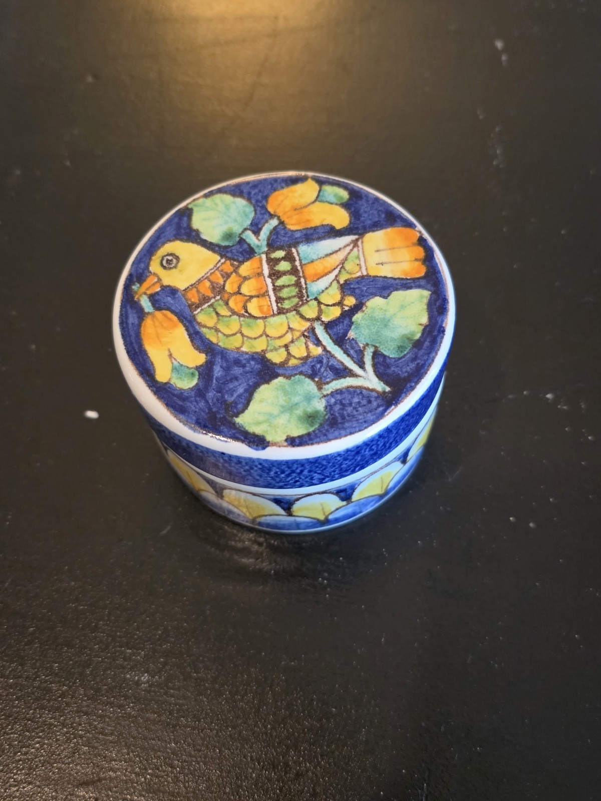 VTG Italian Majolica Ceramic Trinket Box Baudinelli Innocenti Bird 3.5