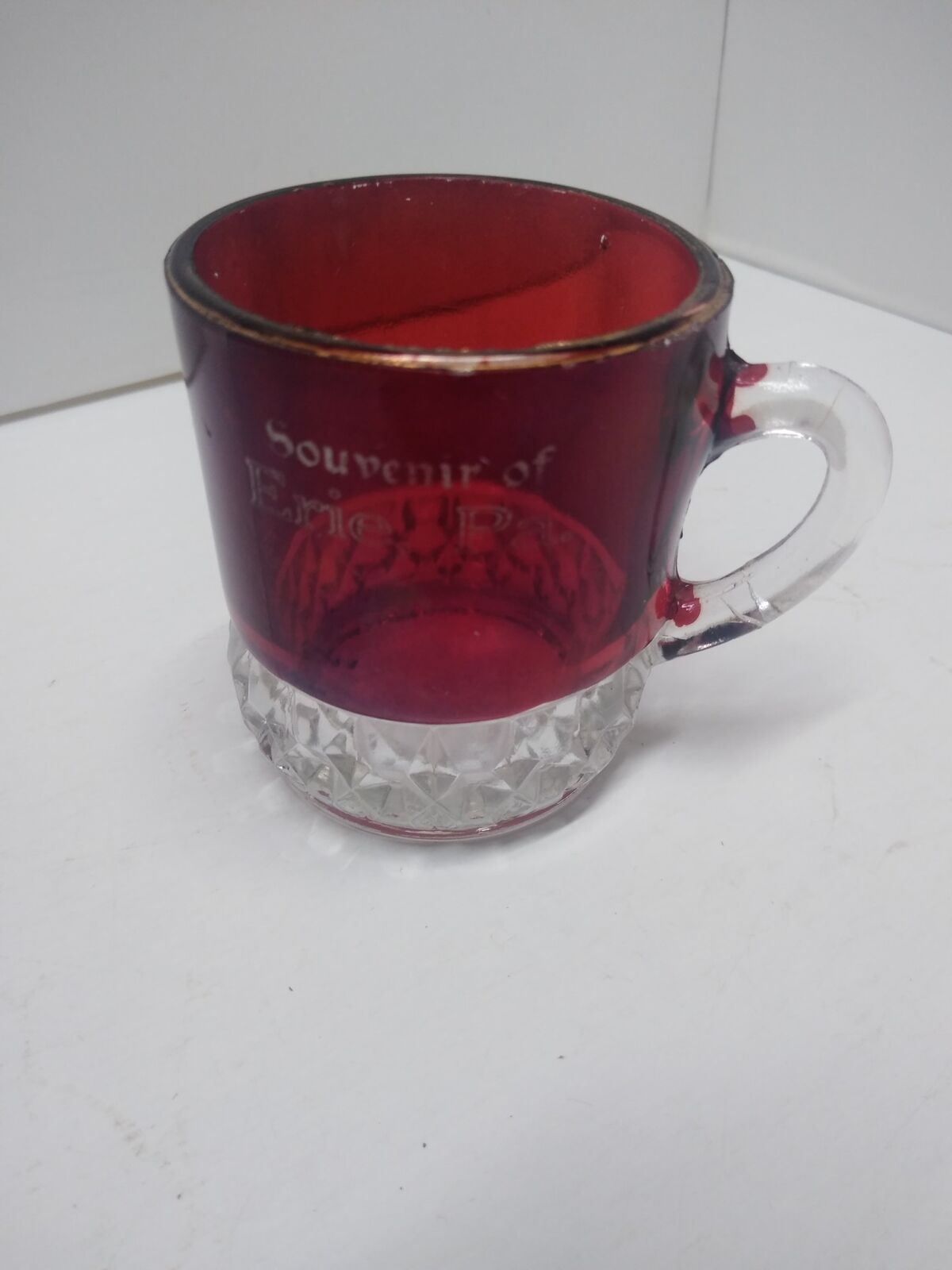 1900 Decorative Diamond Ruby Cranberry Glass New Bethlehem Pa Souvenir Punch Cup