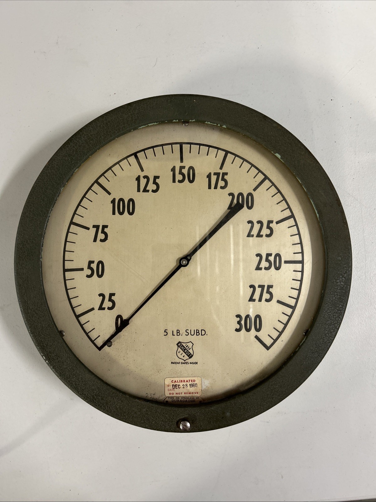 Vintage Ashcroft Duragauge Iron Works Pressure Gauge Steampunk 12” Steel 300psi Vintage Ashcroft Duragauge Iron Works Pressure Gauge Steampunk 12” Steel 300psi