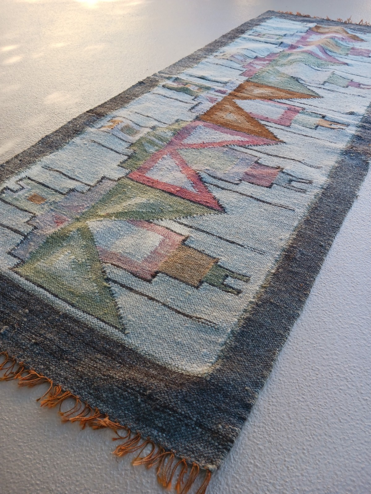 Vintage Peru 58 x 22 Hand Woven Wool Rug Tapestry Warrior Figures Peruvian Vintage Peru 58 x 22 Hand Woven Wool Rug Tapestry Warrior Figures Peruvian