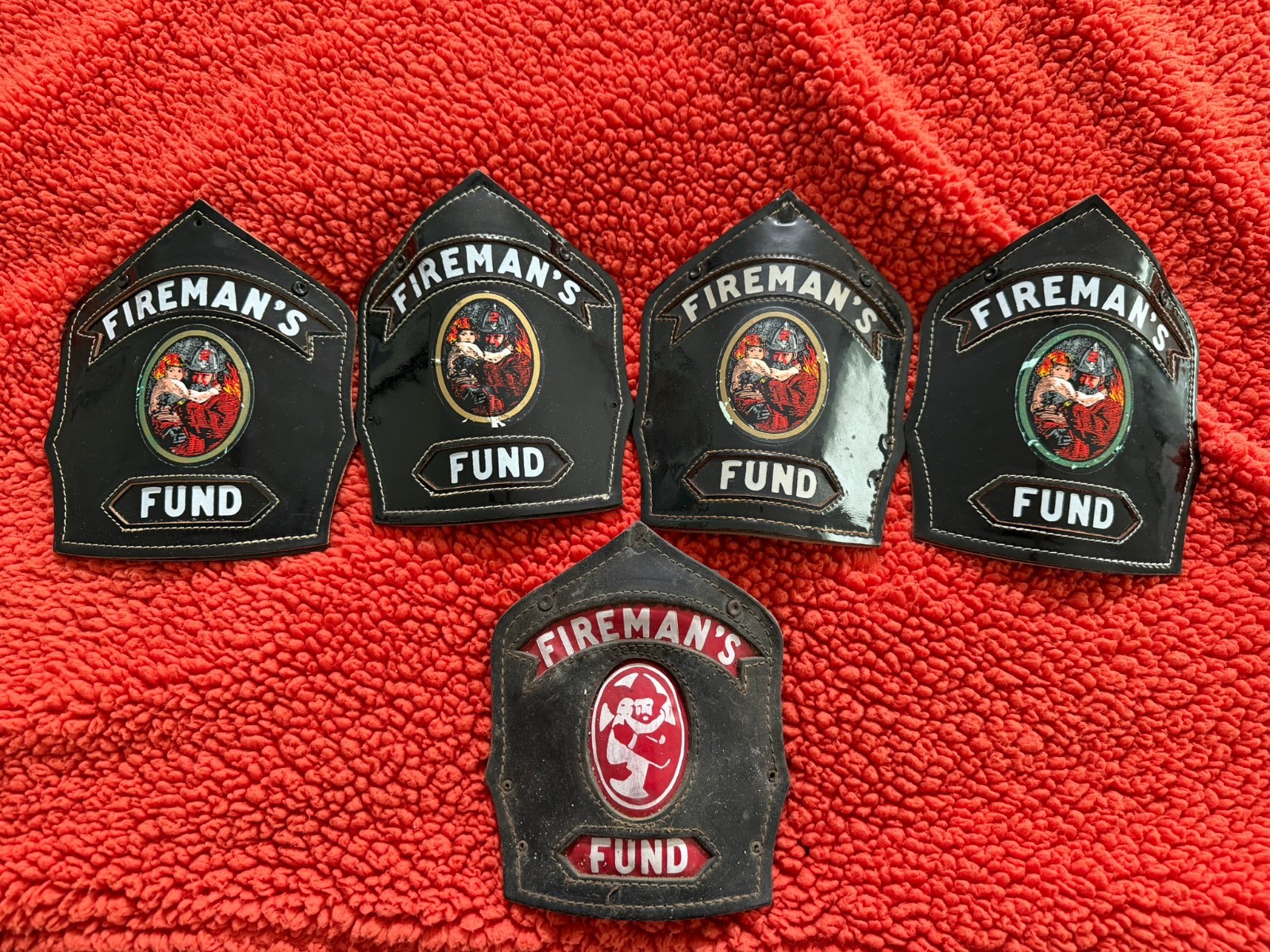 Fireman\'s Fund Insurance Cairns Leather Fire Helmet Front Lot 5 Front Pieces