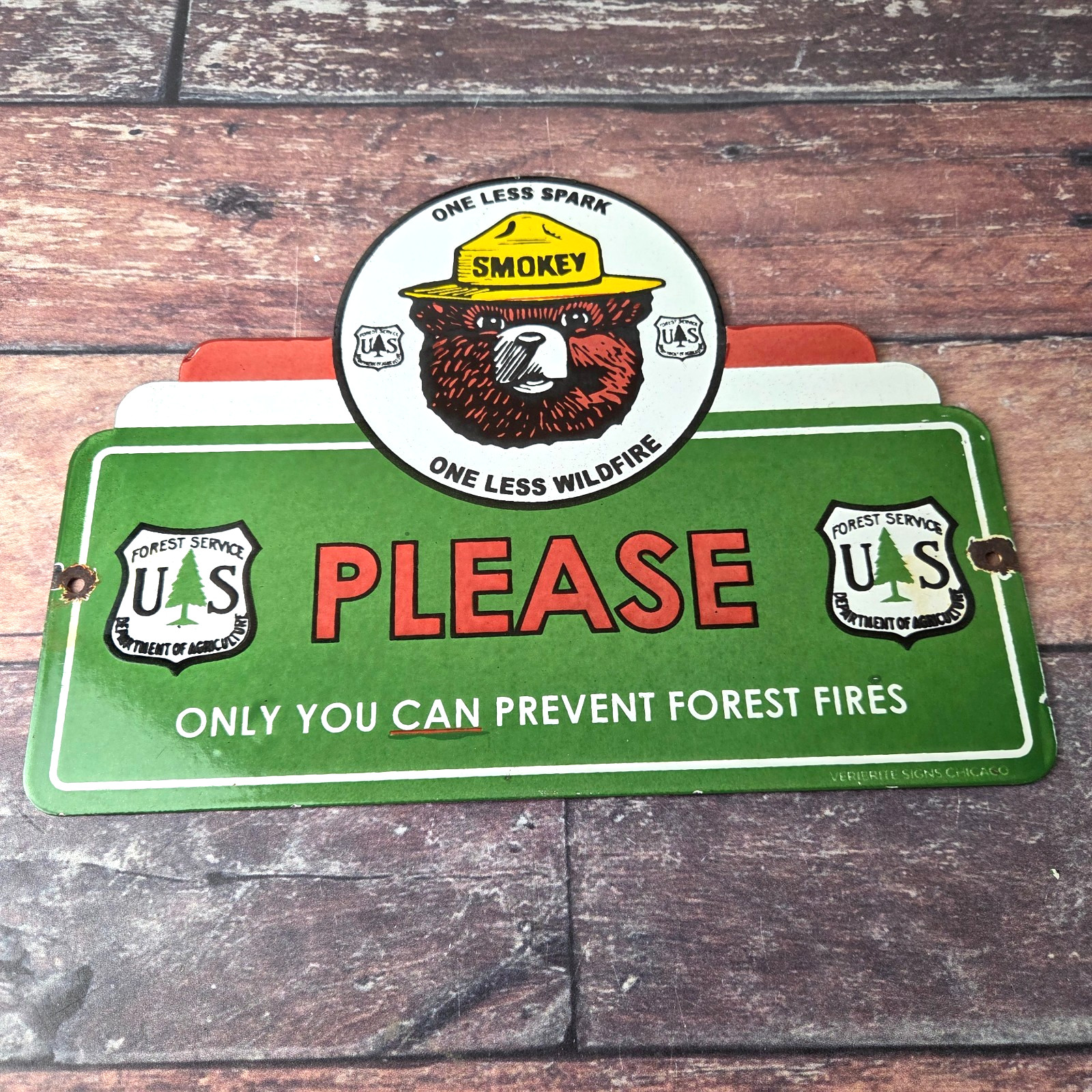 Vintage Forest Service Sign - Smokey Bear Please Prevent Gas Porcelain Sign Vintage Forest Service Sign - Smokey Bear Please Prevent Gas Porcelain Sign