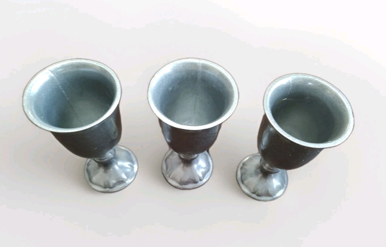Vtg Queen Anne Wine Goblets 8oz Statesmetal Made in USA Like Pewter Set Of 3 