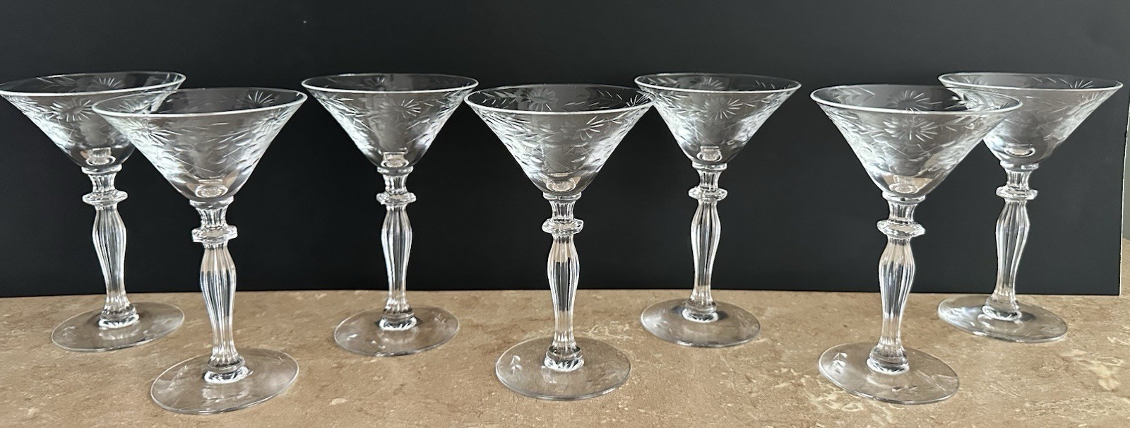 Vintage Fostoria Daisy #324 Etched 6013 Champagne Tall Sherbet 5 Glasses 1930s Vintage Fostoria Daisy #324 Etched 6013 Champagne Tall Sherbet 5 Glasses 1930s